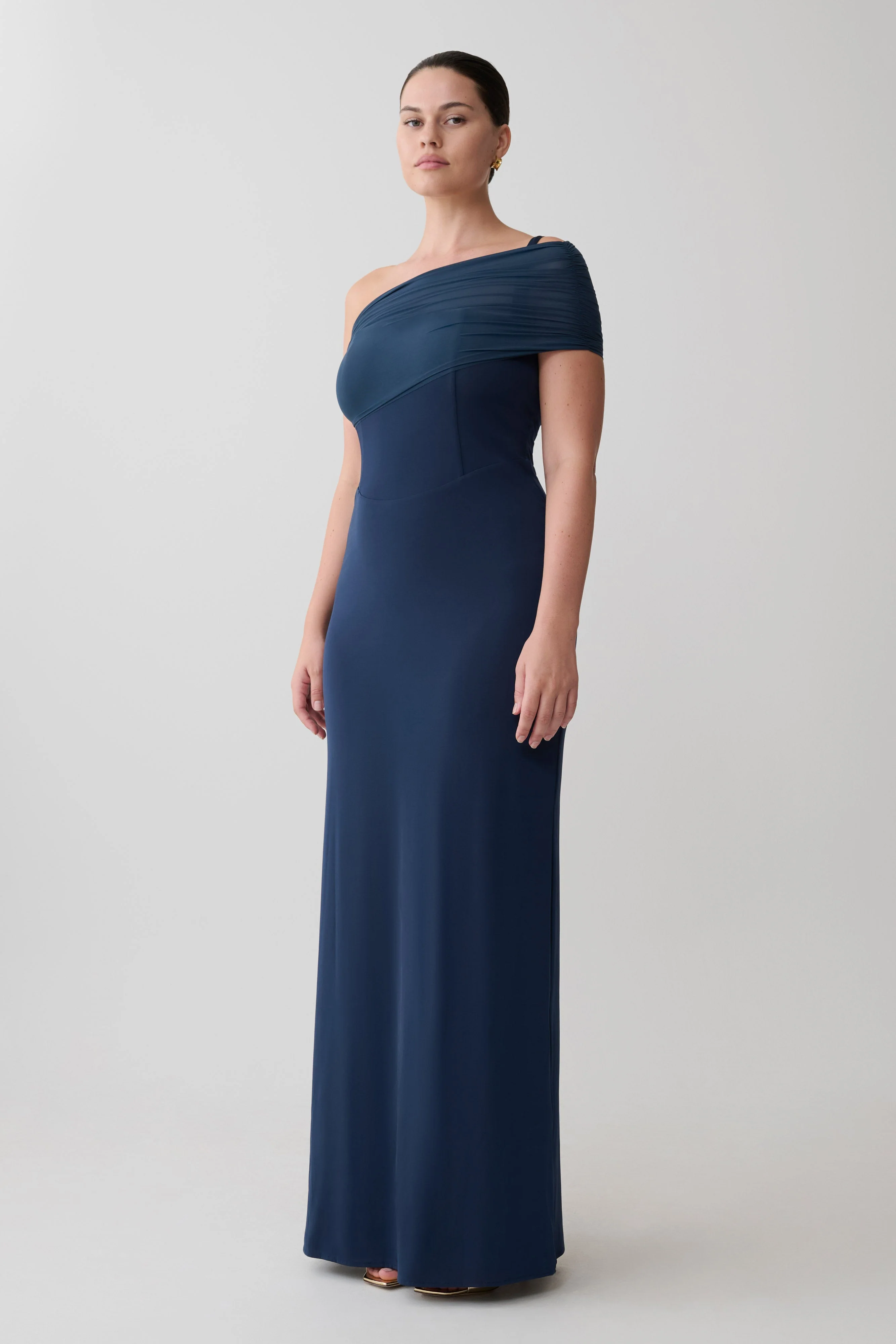 Hanh One Shoulder Mesh Maxi Dress - Ink Blue - Image 5
