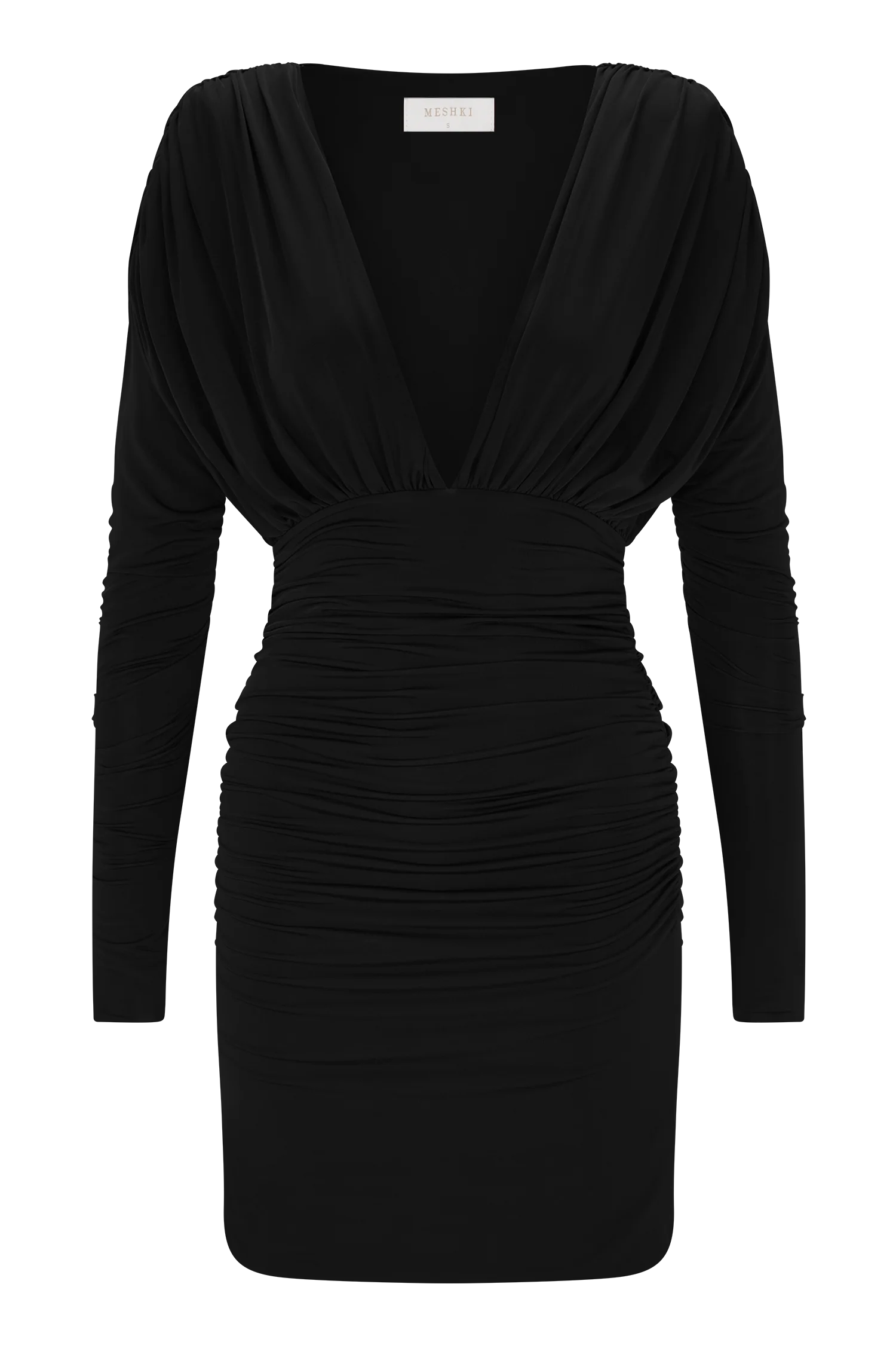 Hayden Long Sleeve Plunge Mini Dress - Black - Image 10