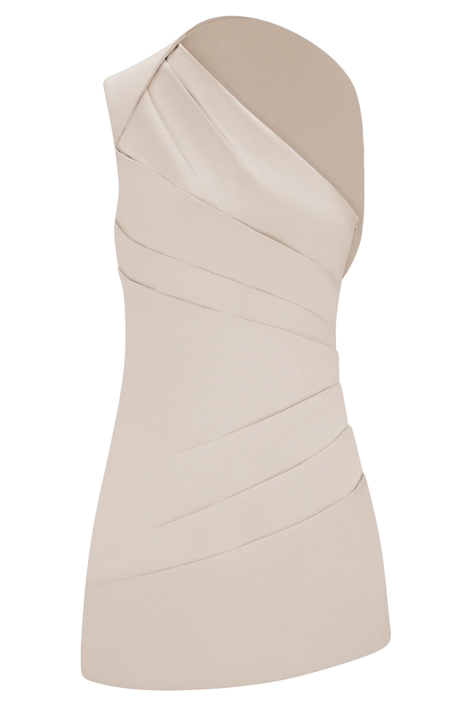 Helena One Shoulder Linen Mini Dress - Natural Beige - Image 11