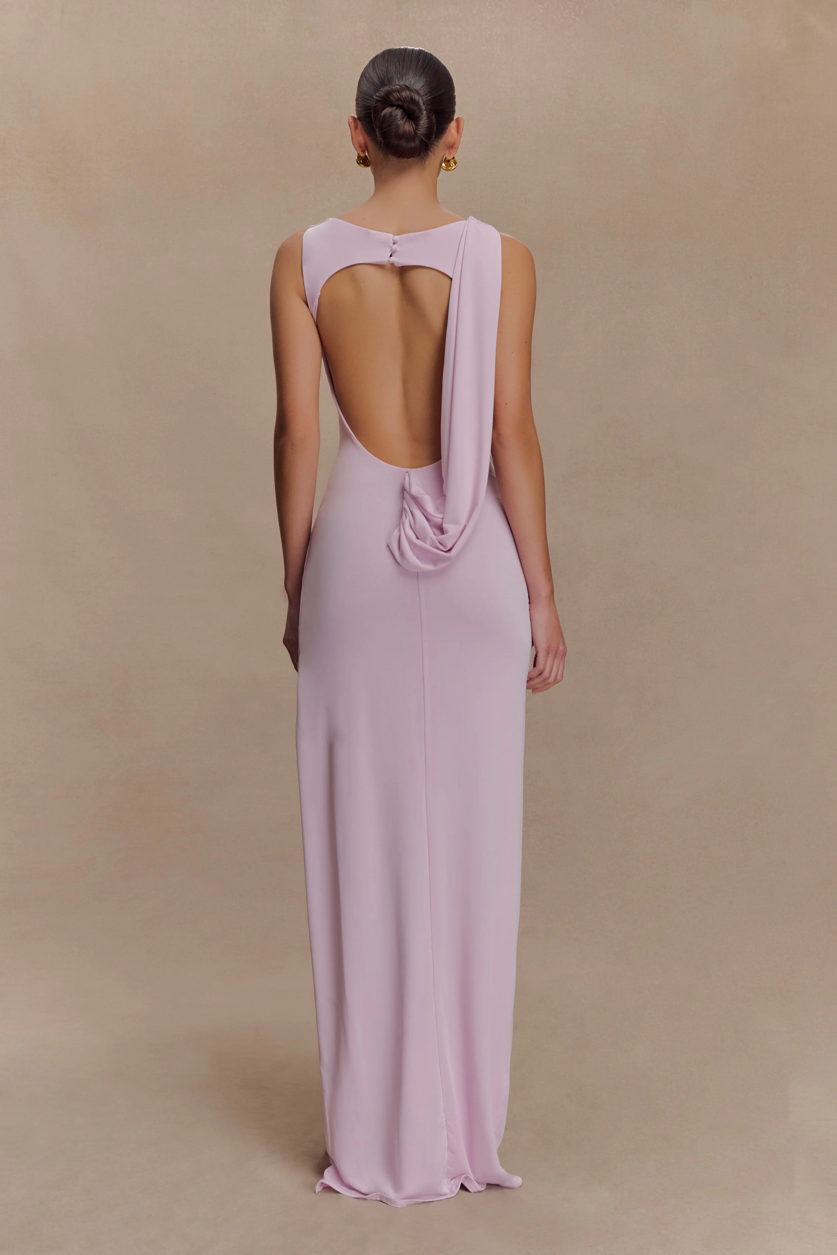 Henley Slinky Drape Maxi Dress - Baby Pink - Image 2