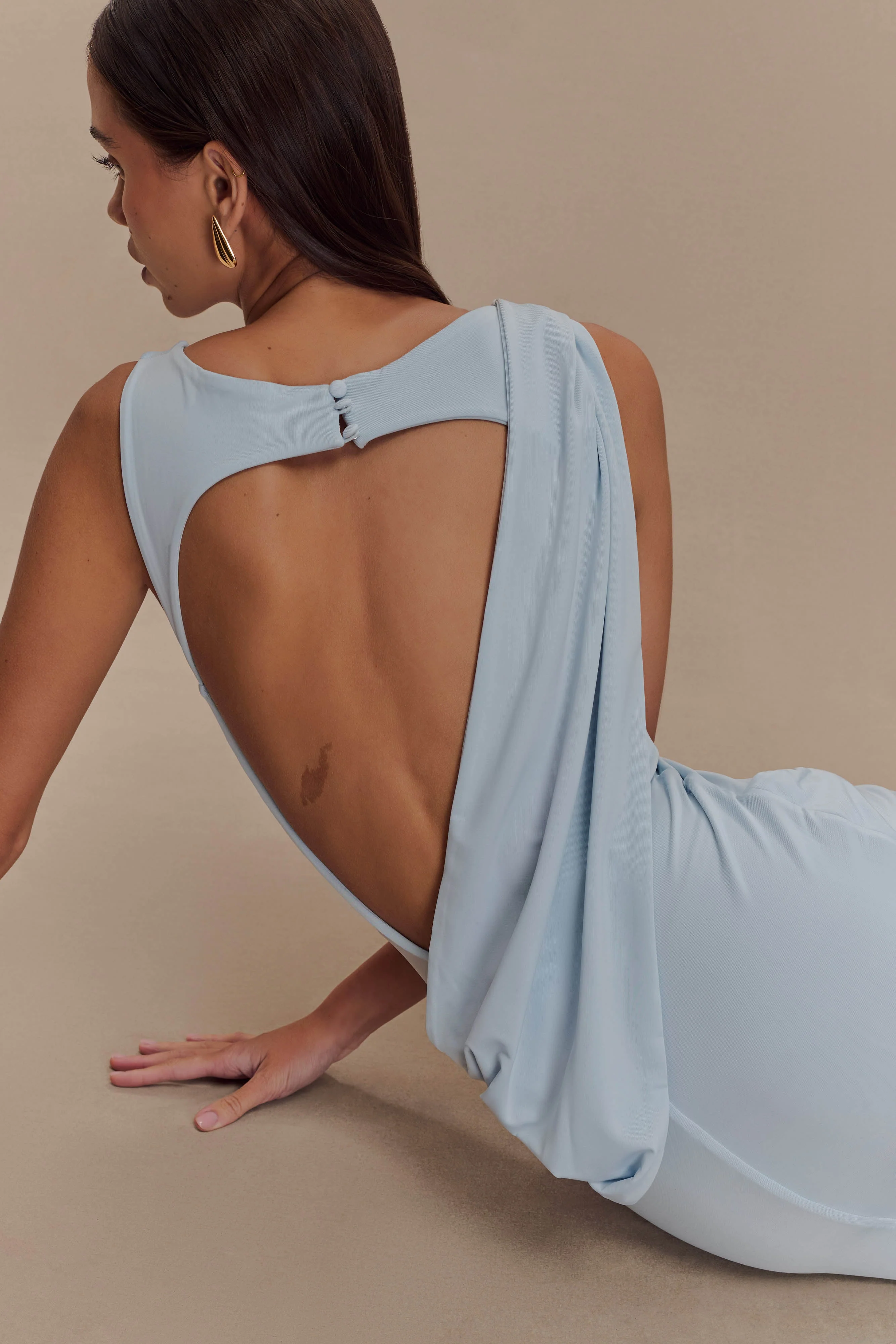 Henley Slinky Drape Maxi Dress - Pale Blue - Image 2