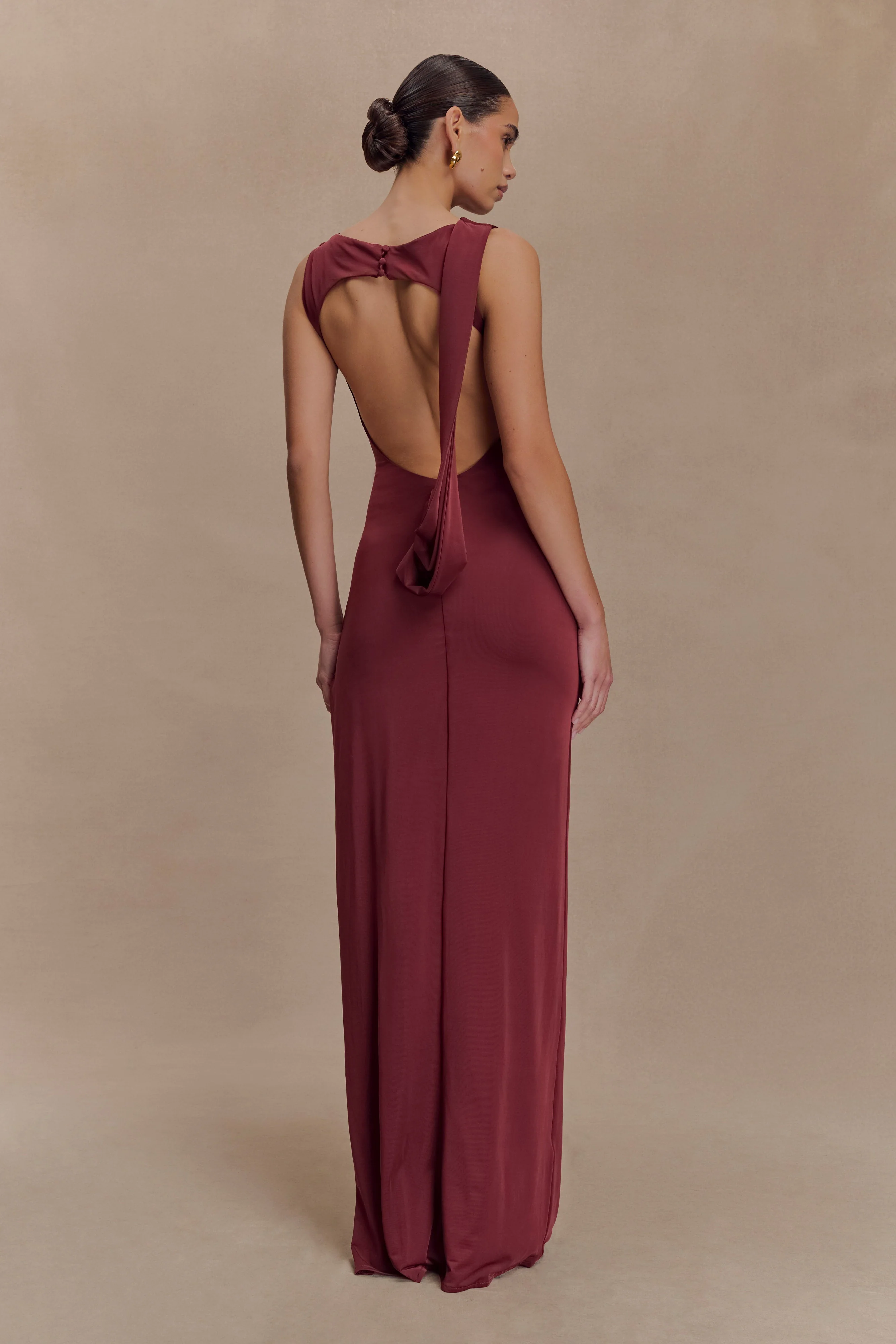 Henley Slinky Drape Maxi Dress - Wine - Image 2