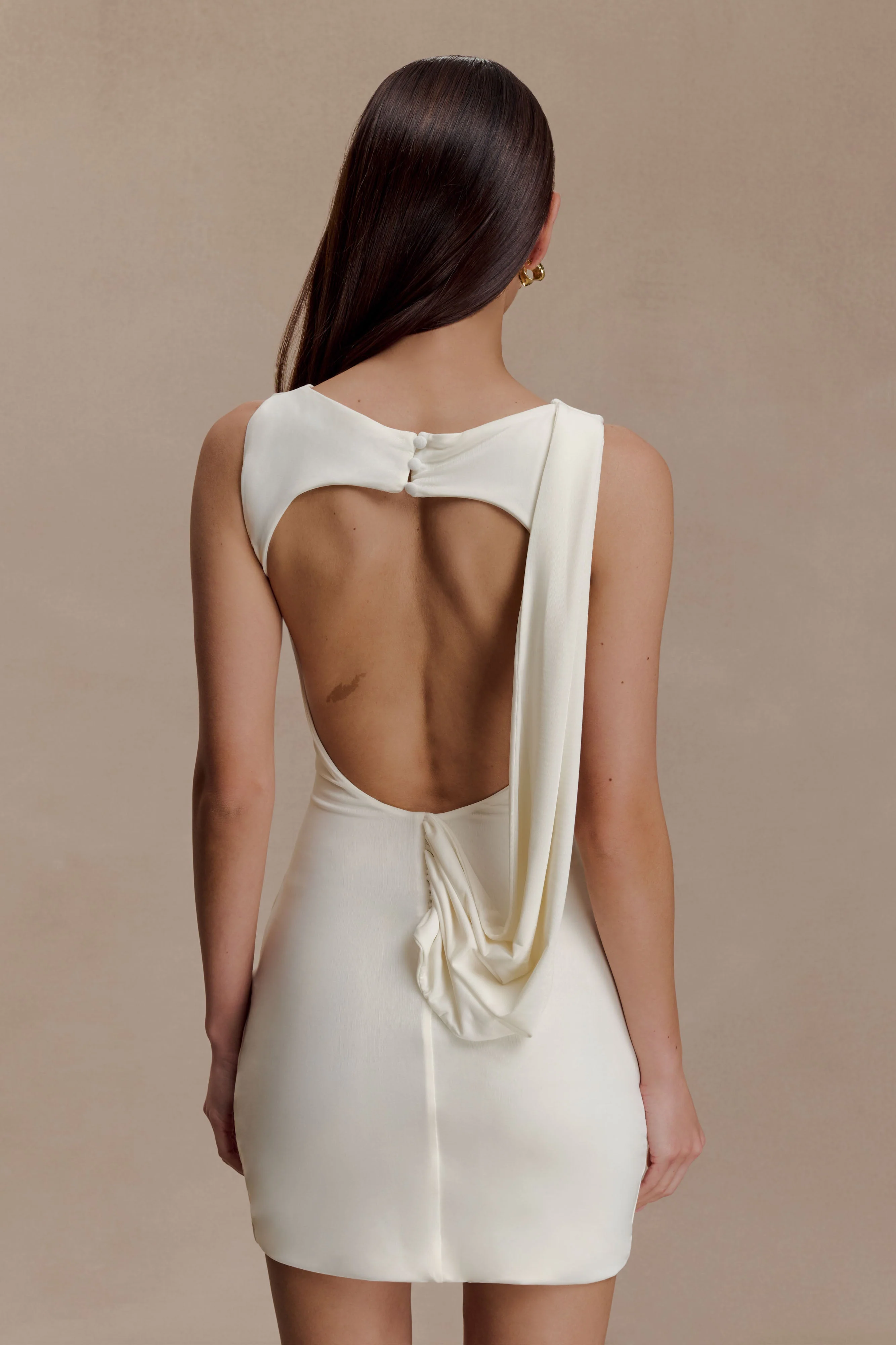 Henley Slinky Drape Mini Dress - Ivory - Image 2