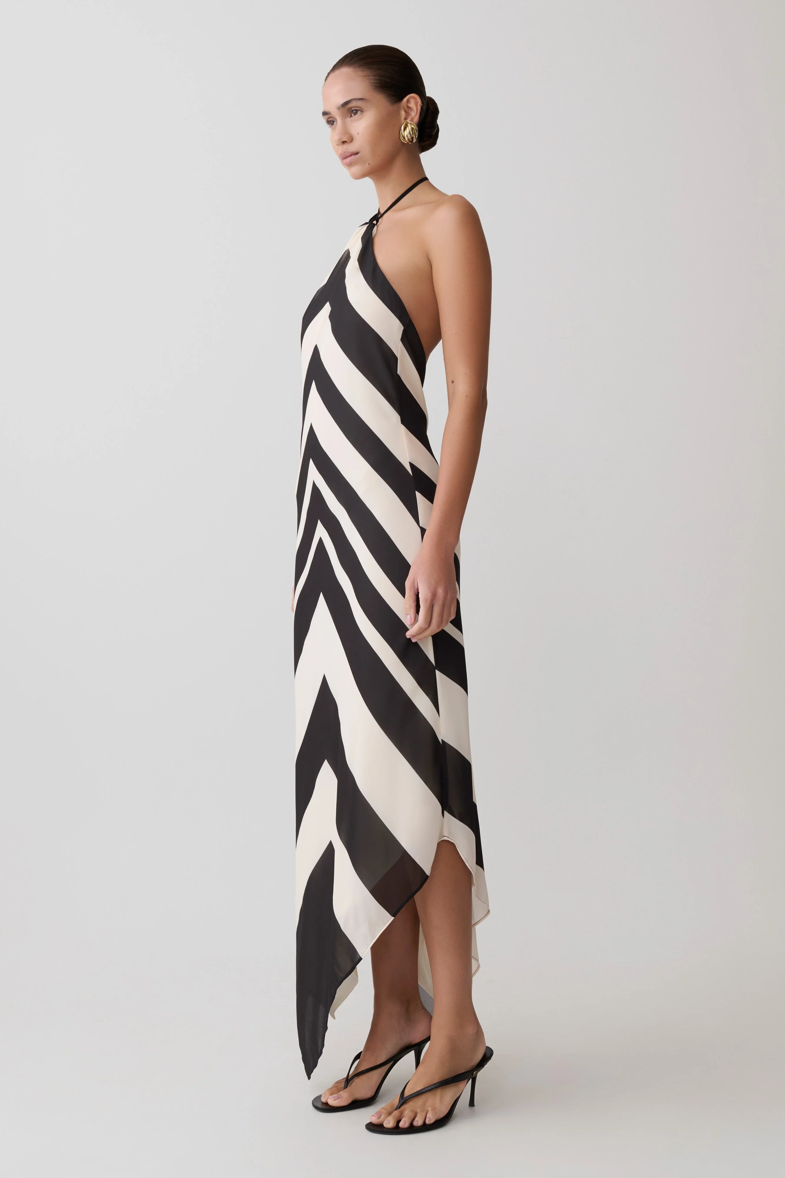 Hope Satin Halter Midi Dress - Black/White - Image 5
