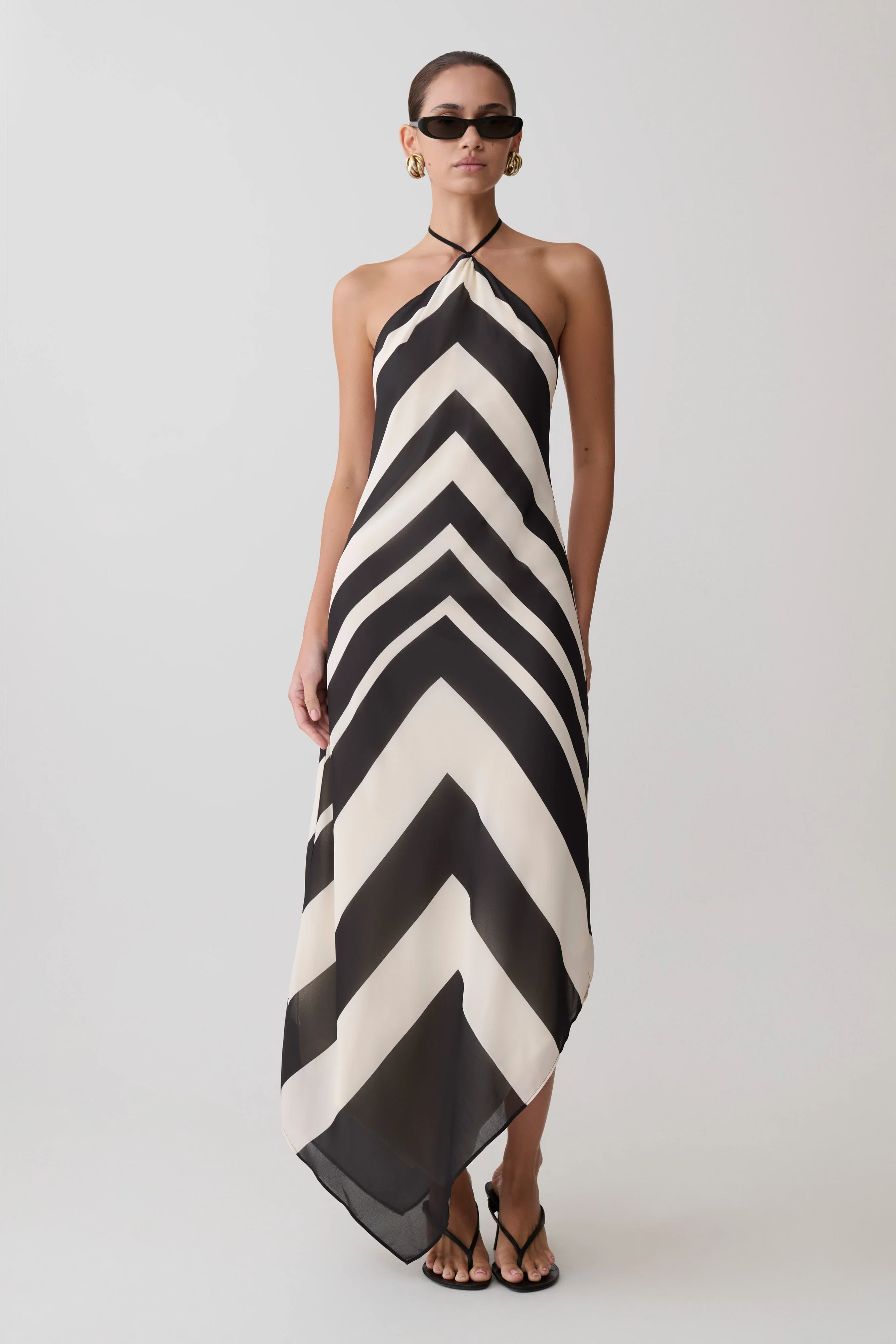 Hope Satin Halter Midi Dress - Black/White - Image 6
