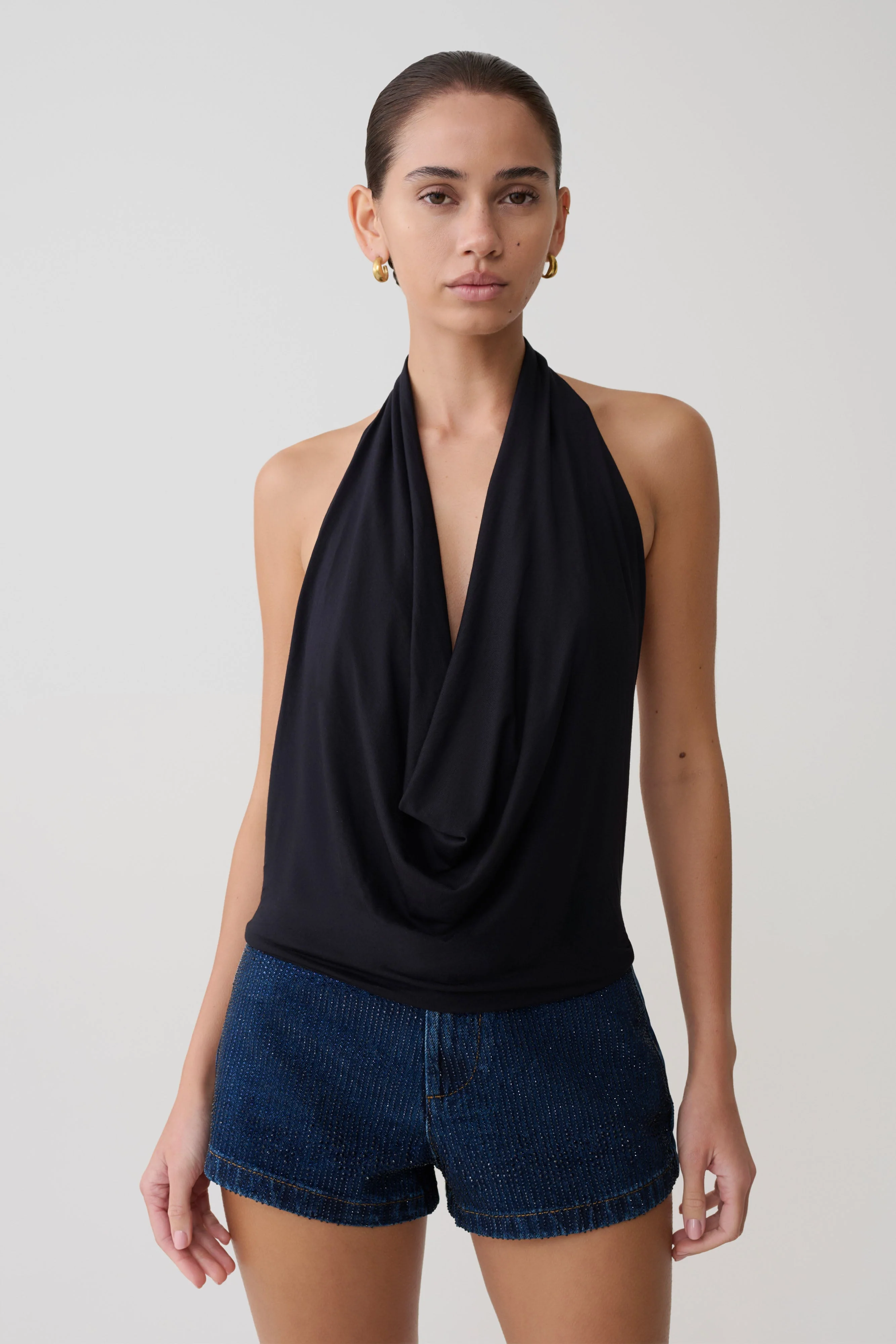 Huyen Cowl Front Modal Top - Black - Image 2