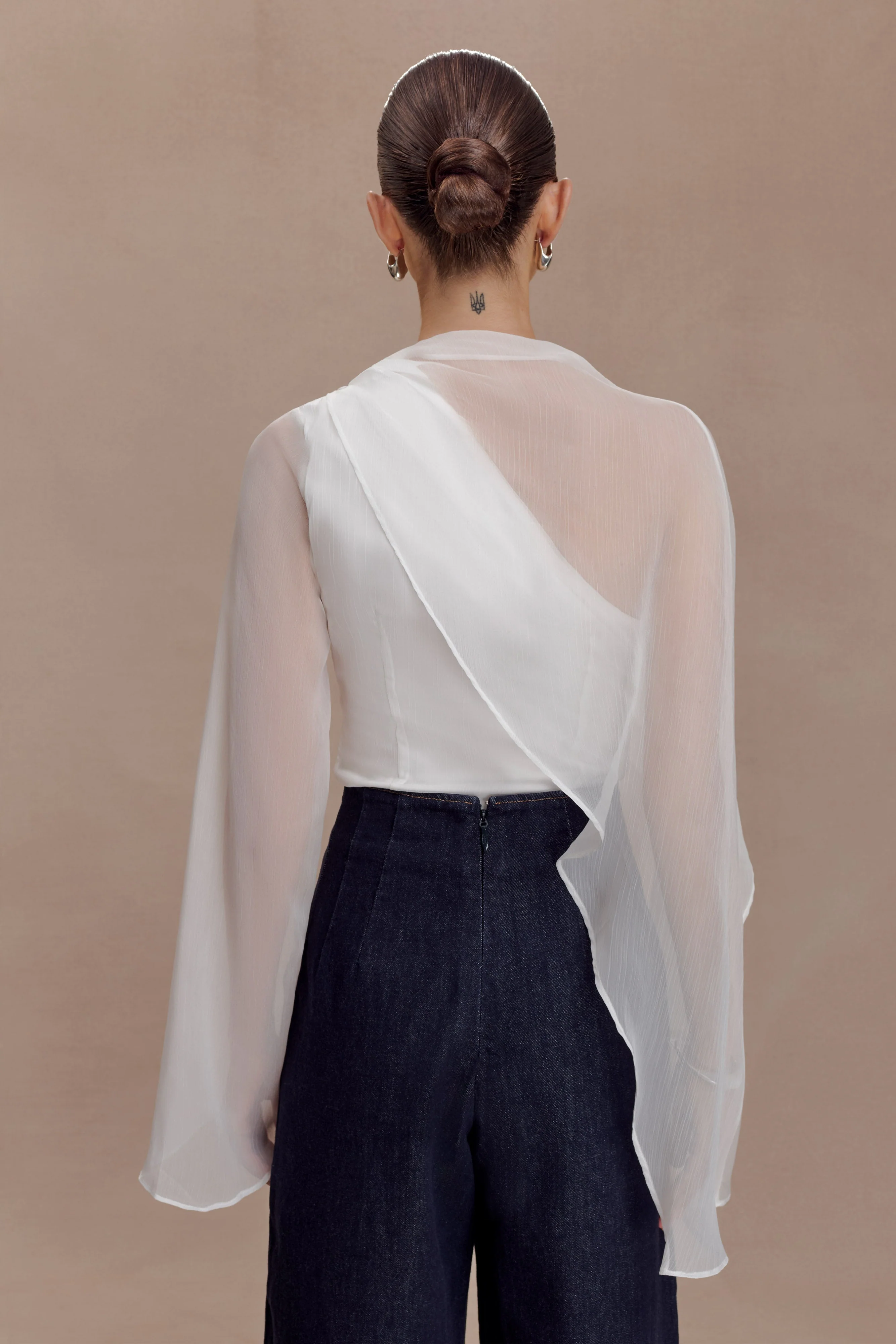 Ida Sheer Asymmetrical Long Sleeve Cape - White - Image 2