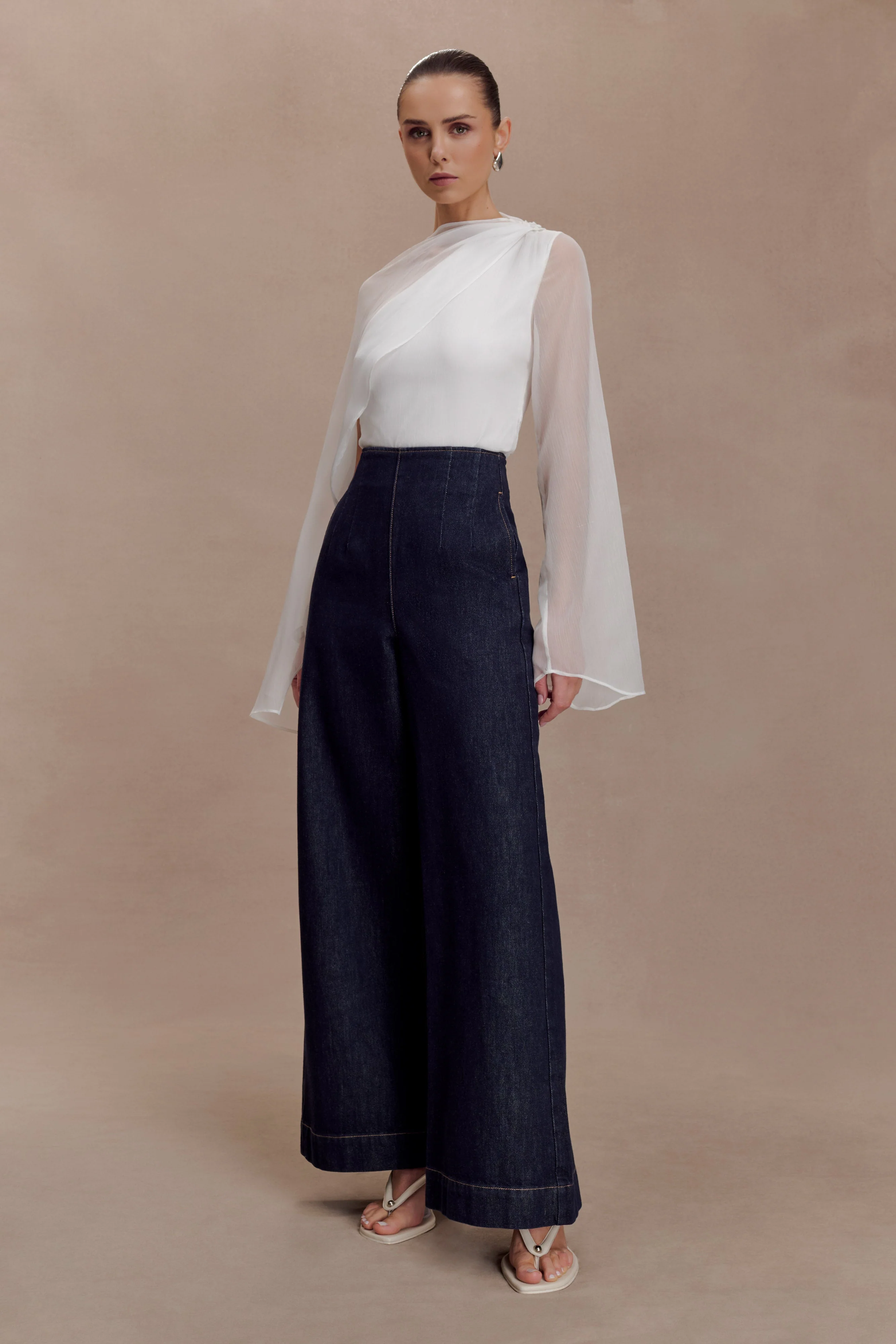 Ida Sheer Asymmetrical Long Sleeve Cape - White - Image 4