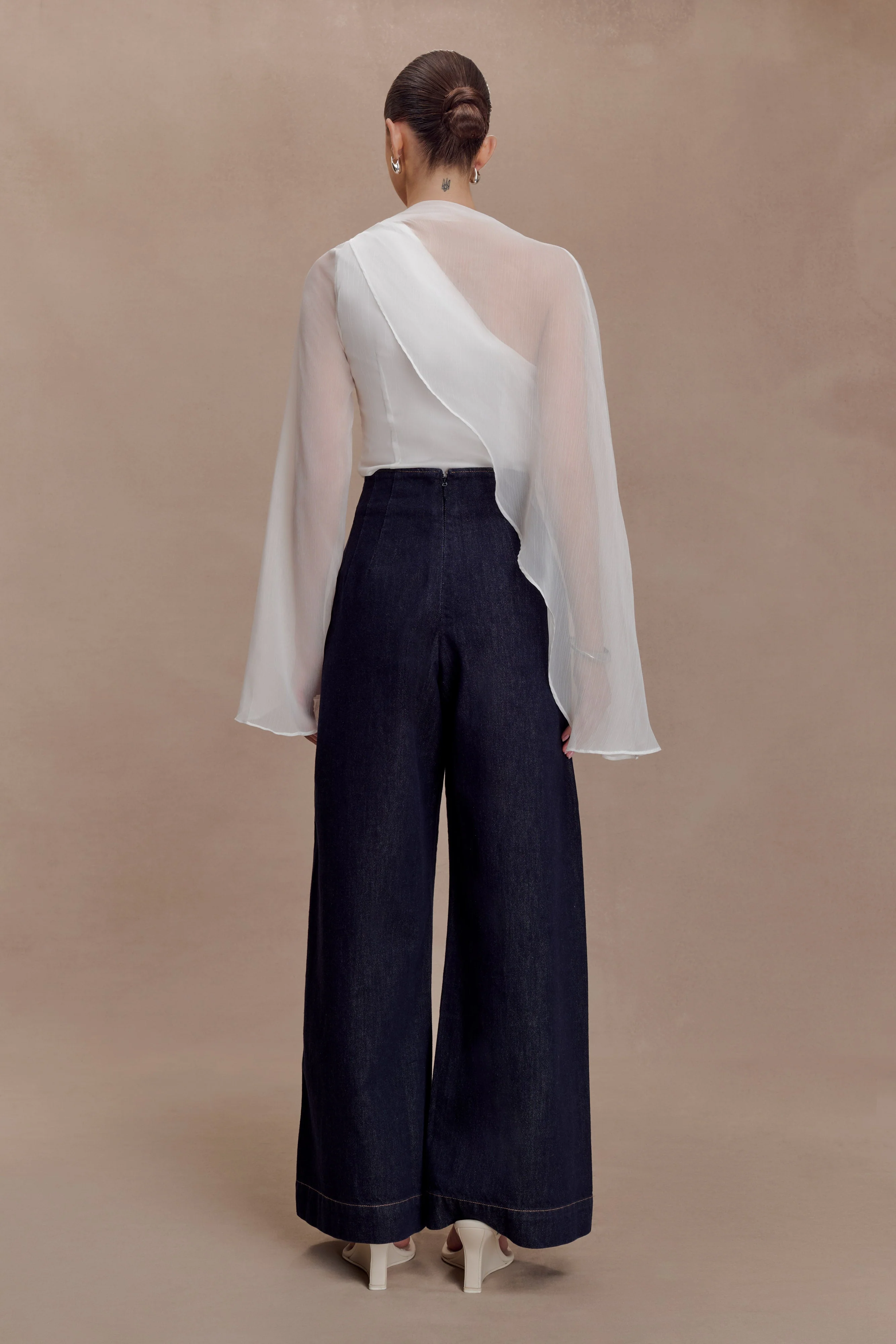 Ida Sheer Asymmetrical Long Sleeve Cape - White - Image 5