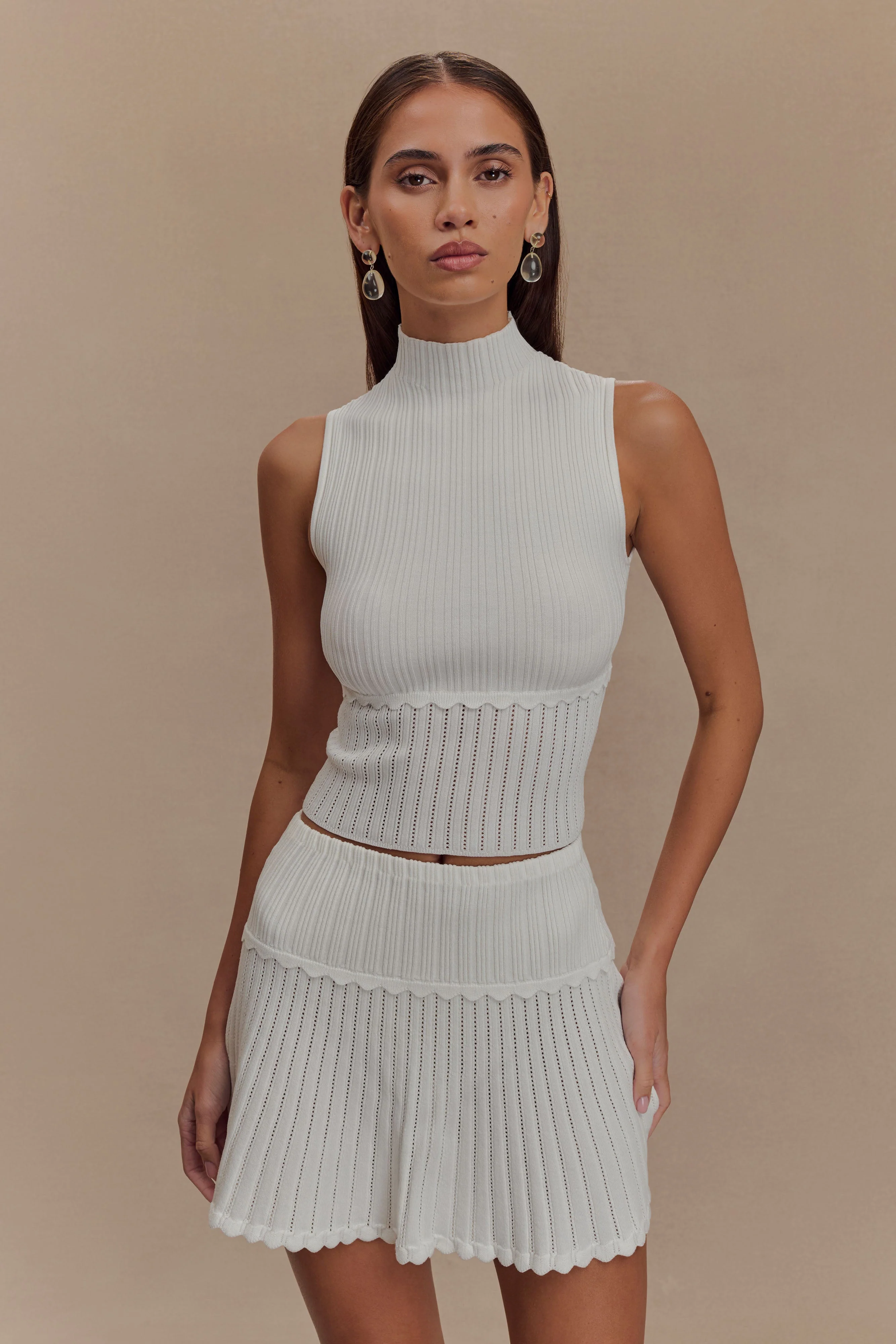 Indy Pointelle Knit Mini Skirt - Ivory - Image 4