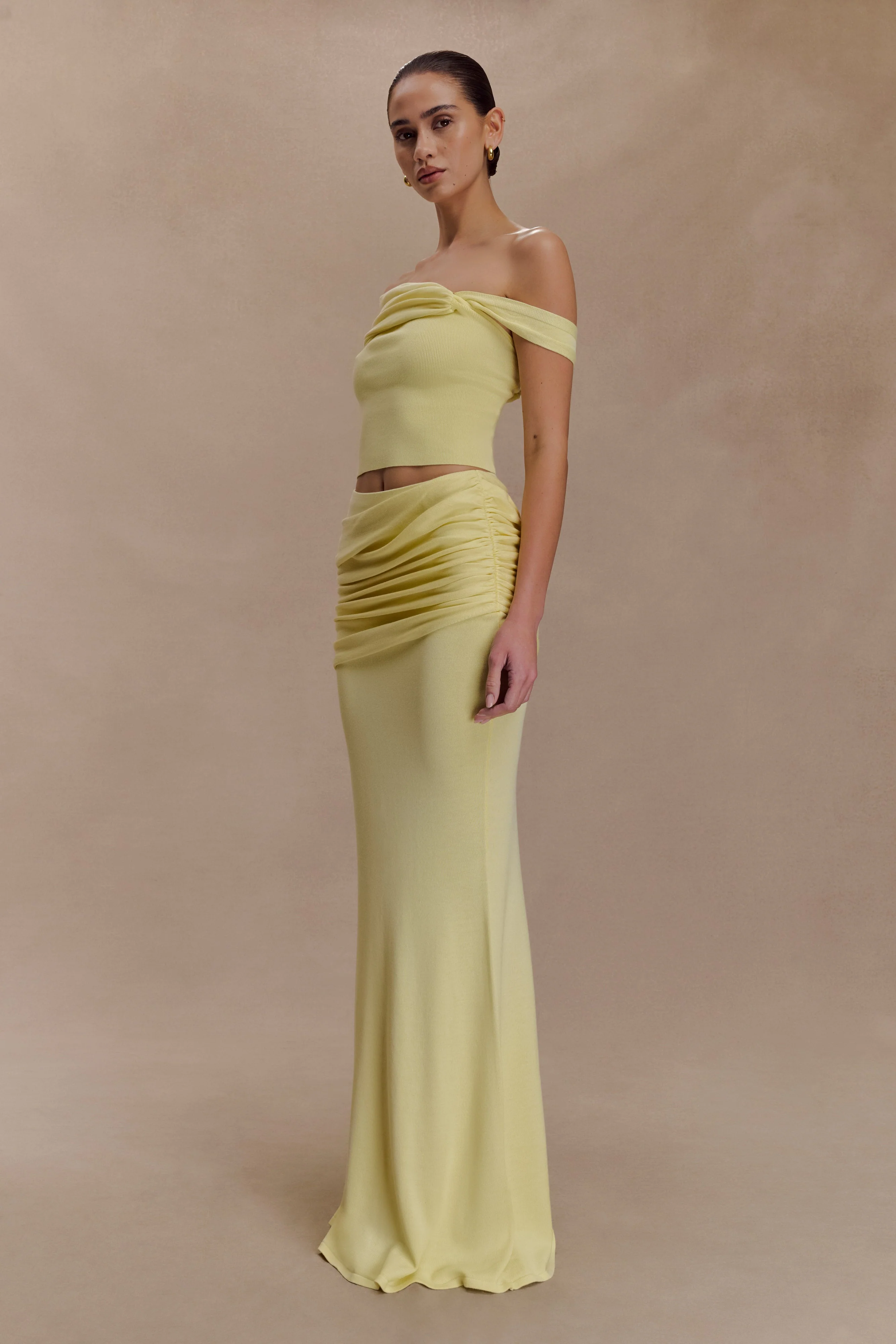 Irene Gathered Knit Maxi Skirt - Lemon - Image 2