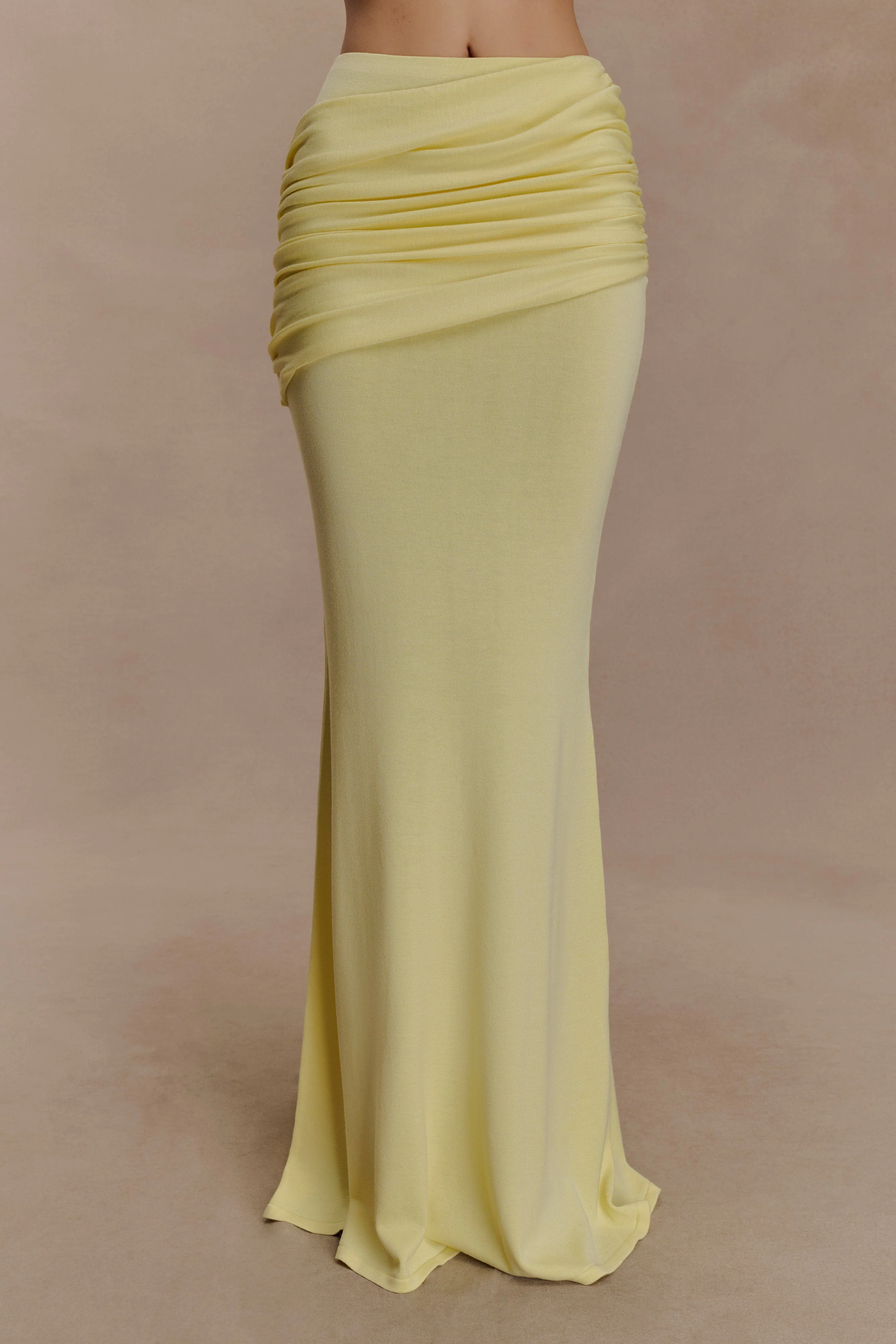 Irene Gathered Knit Maxi Skirt - Lemon - Image 4