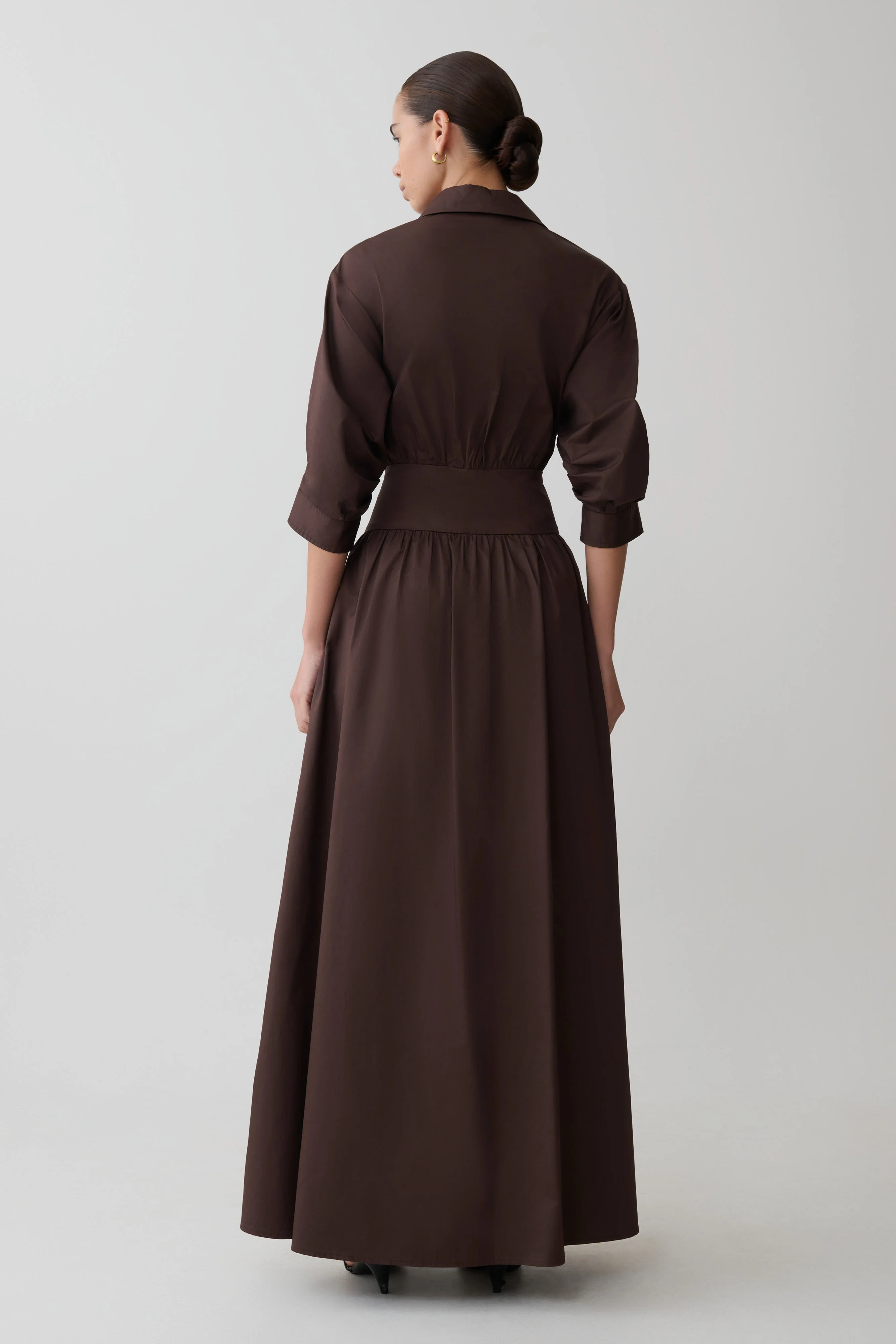 Isolde Long Sleeve Cotton Maxi Dress - Dark Chocolate - Image 3