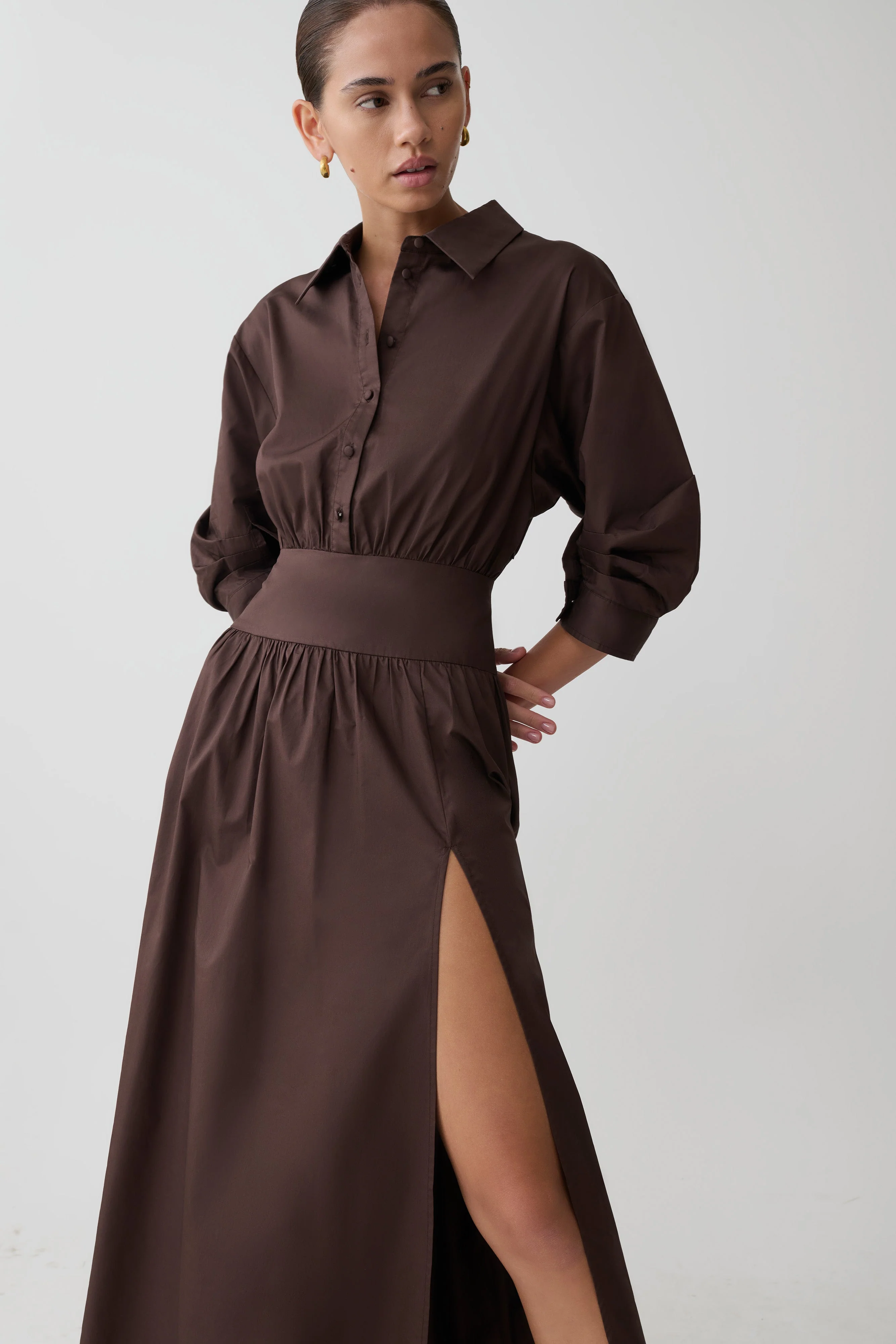 Isolde Long Sleeve Cotton Maxi Dress - Dark Chocolate - Image 6