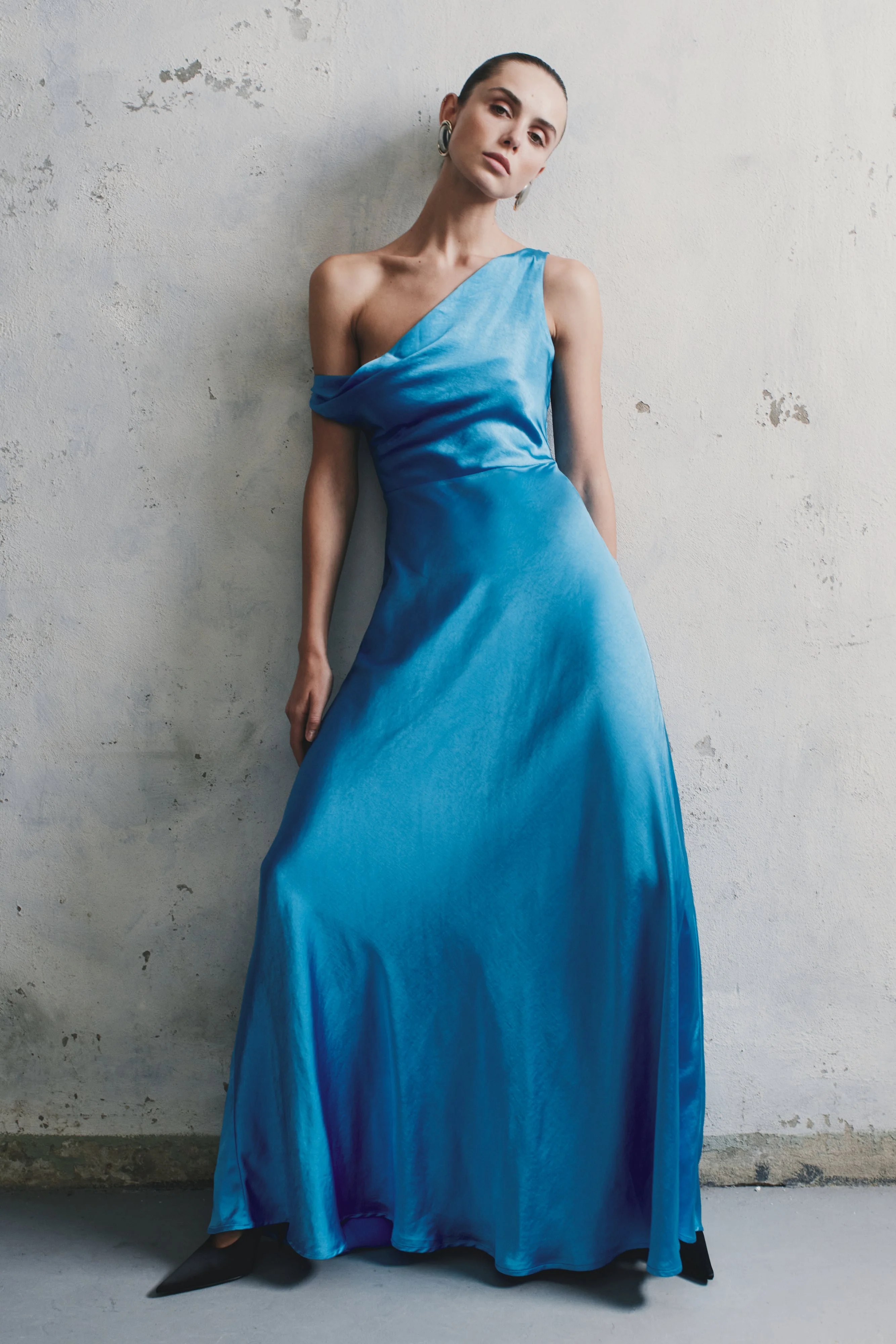 Jacinta One Shoulder Maxi Dress - Cyan Blue - Image 8