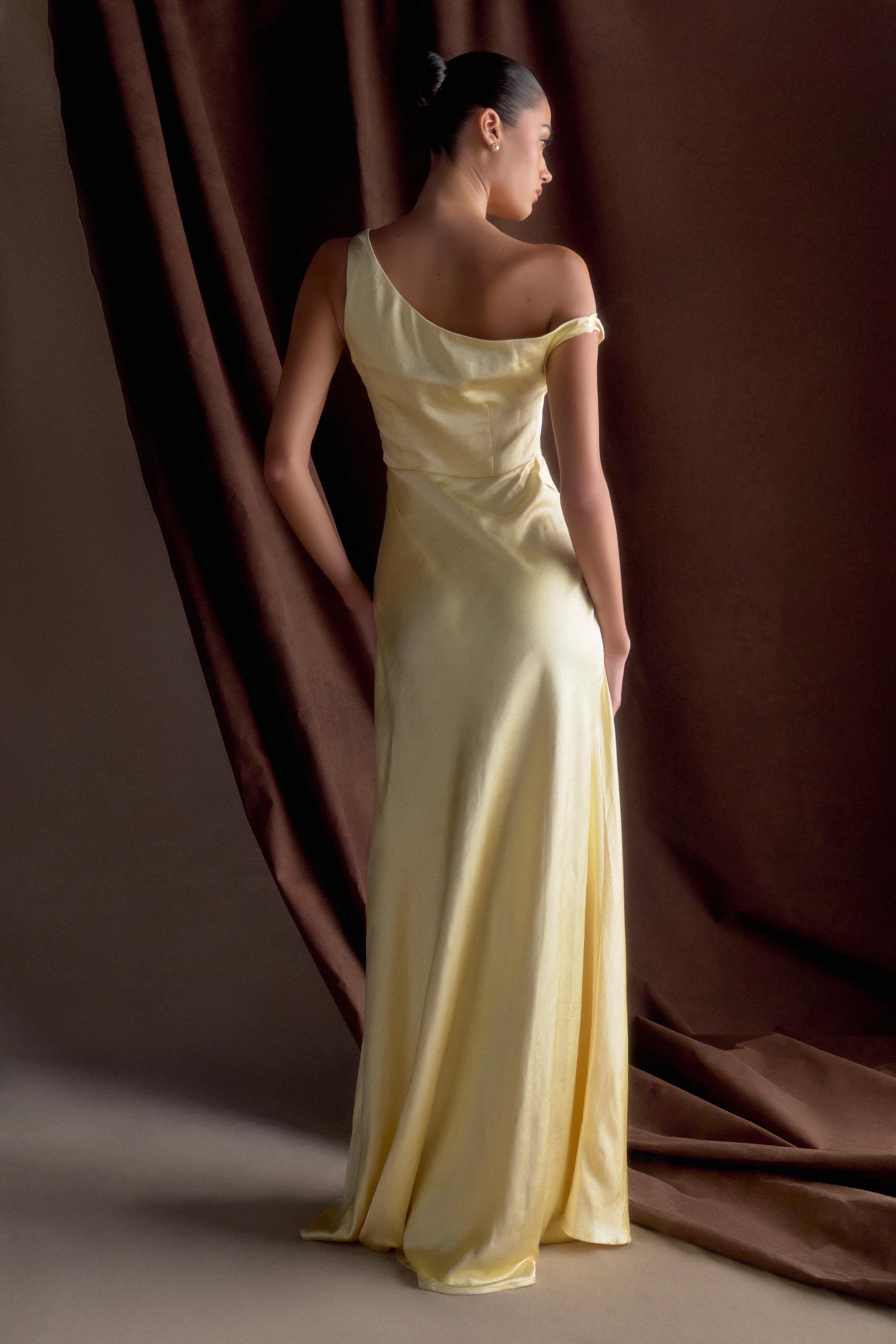 Jacinta One Shoulder Maxi Dress - Pastel Lemon - Image 2