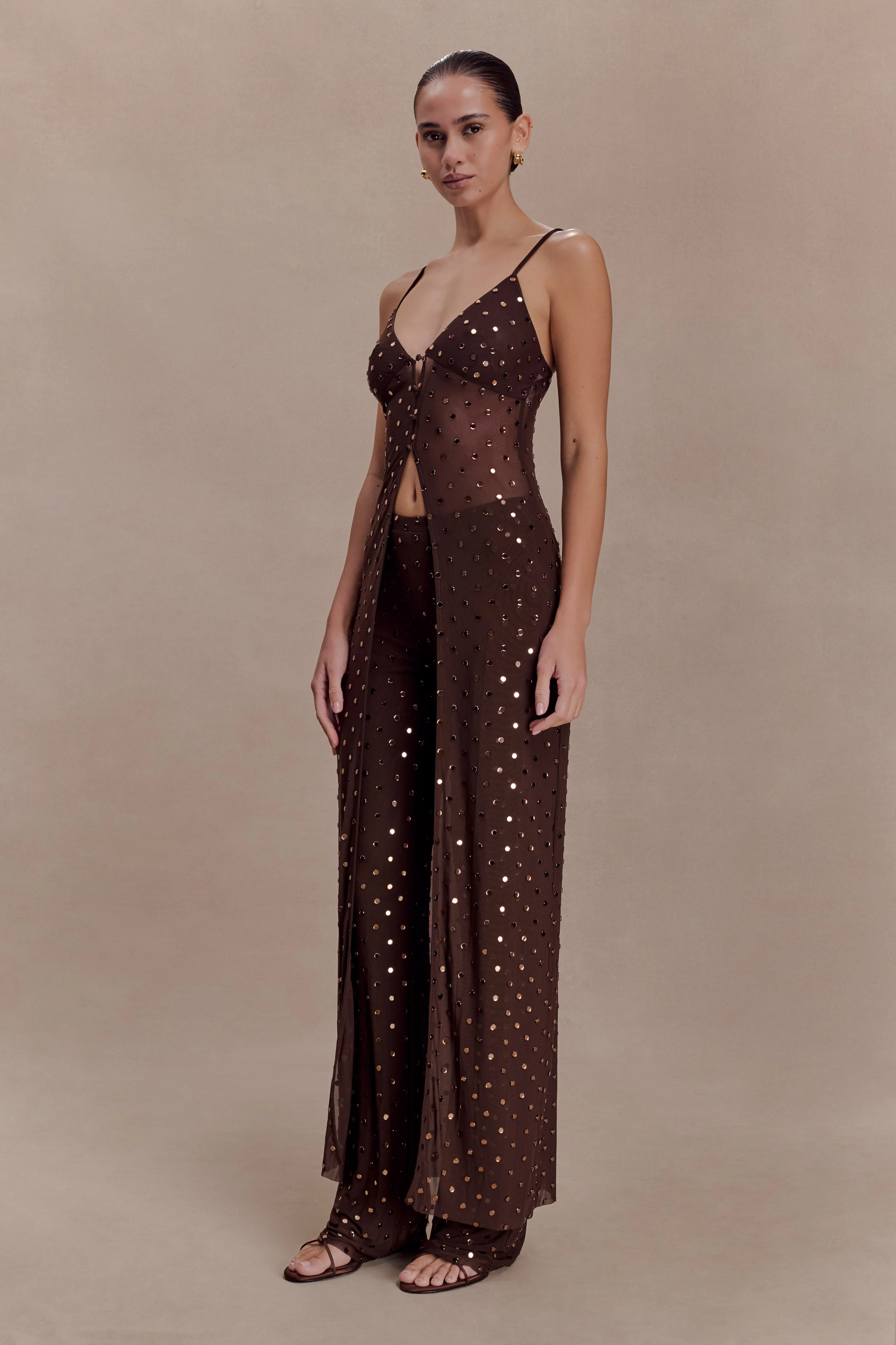 Jackie Diamante Straight Leg Pants - Chocolate - Image 3
