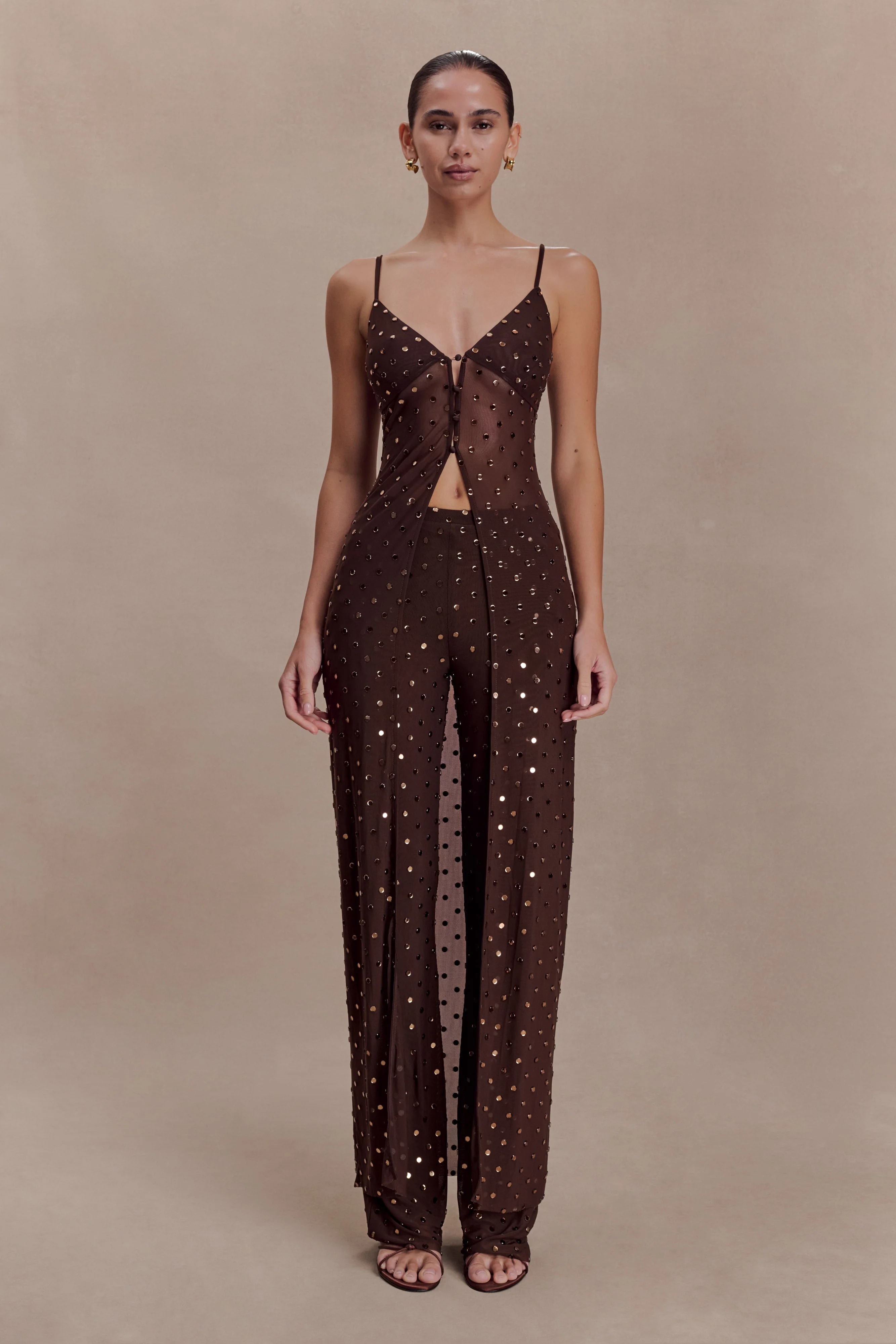 Jackie Diamante Straight Leg Pants - Chocolate - Image 4