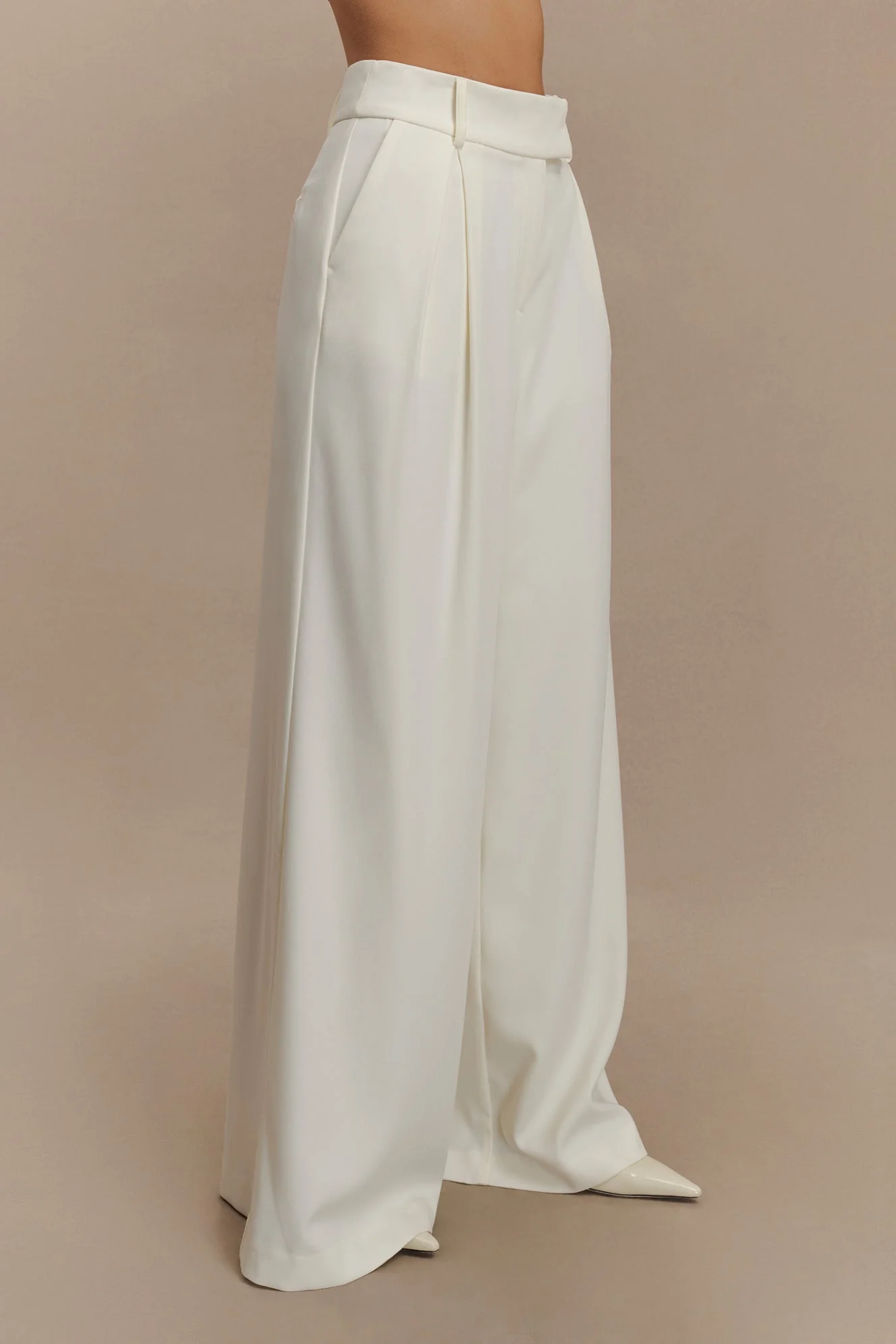 Jacqueline Pleated Wide Leg Pants - Ivory - Image 5