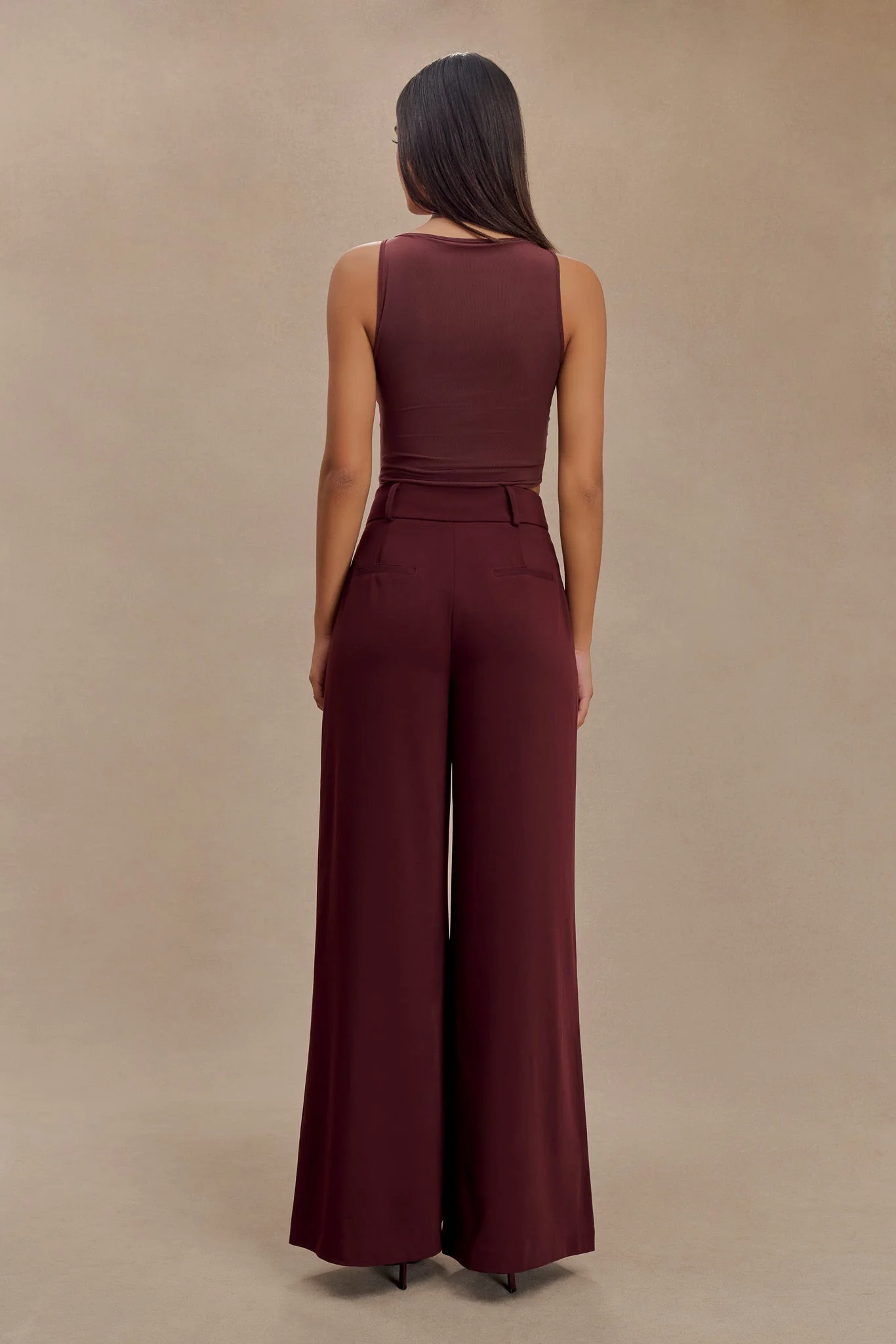Jacqueline Pleated Wide Leg Pants - Mahogany - Image 9