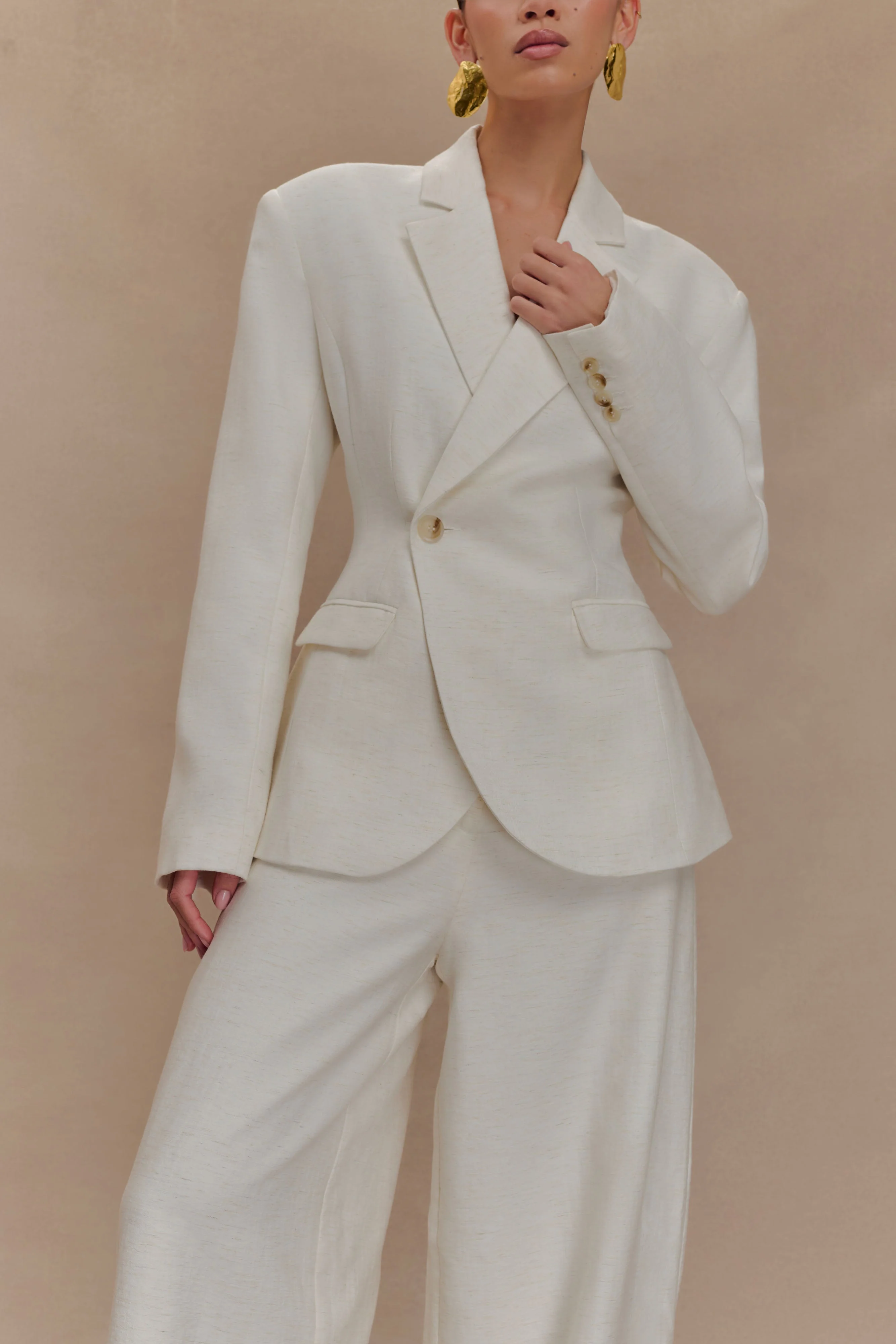 Jameson Cinched Linen Blazer - Oat Marle - Image 6