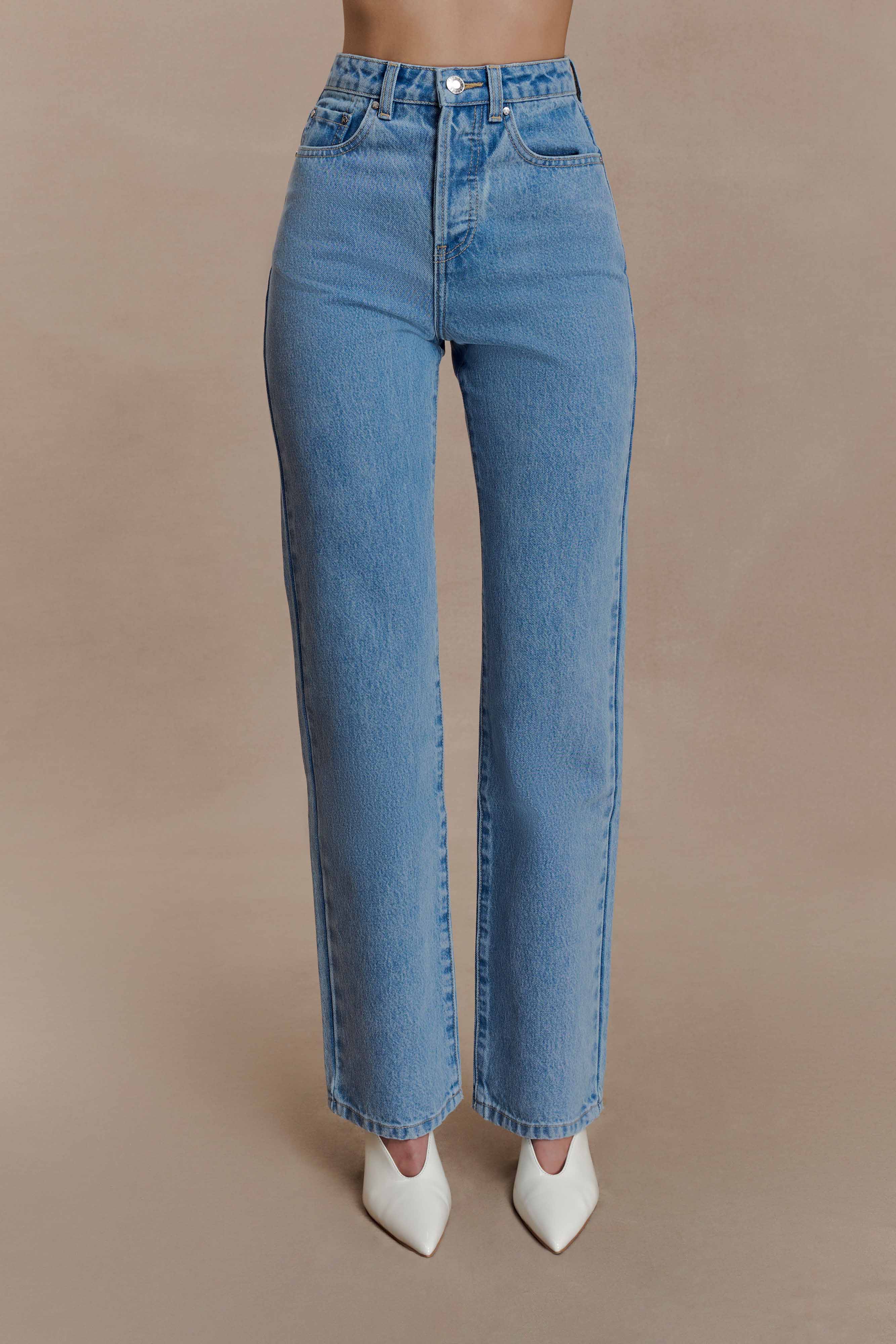 Janine High Waisted Straight Leg Jeans - Classic Blue - Image 7