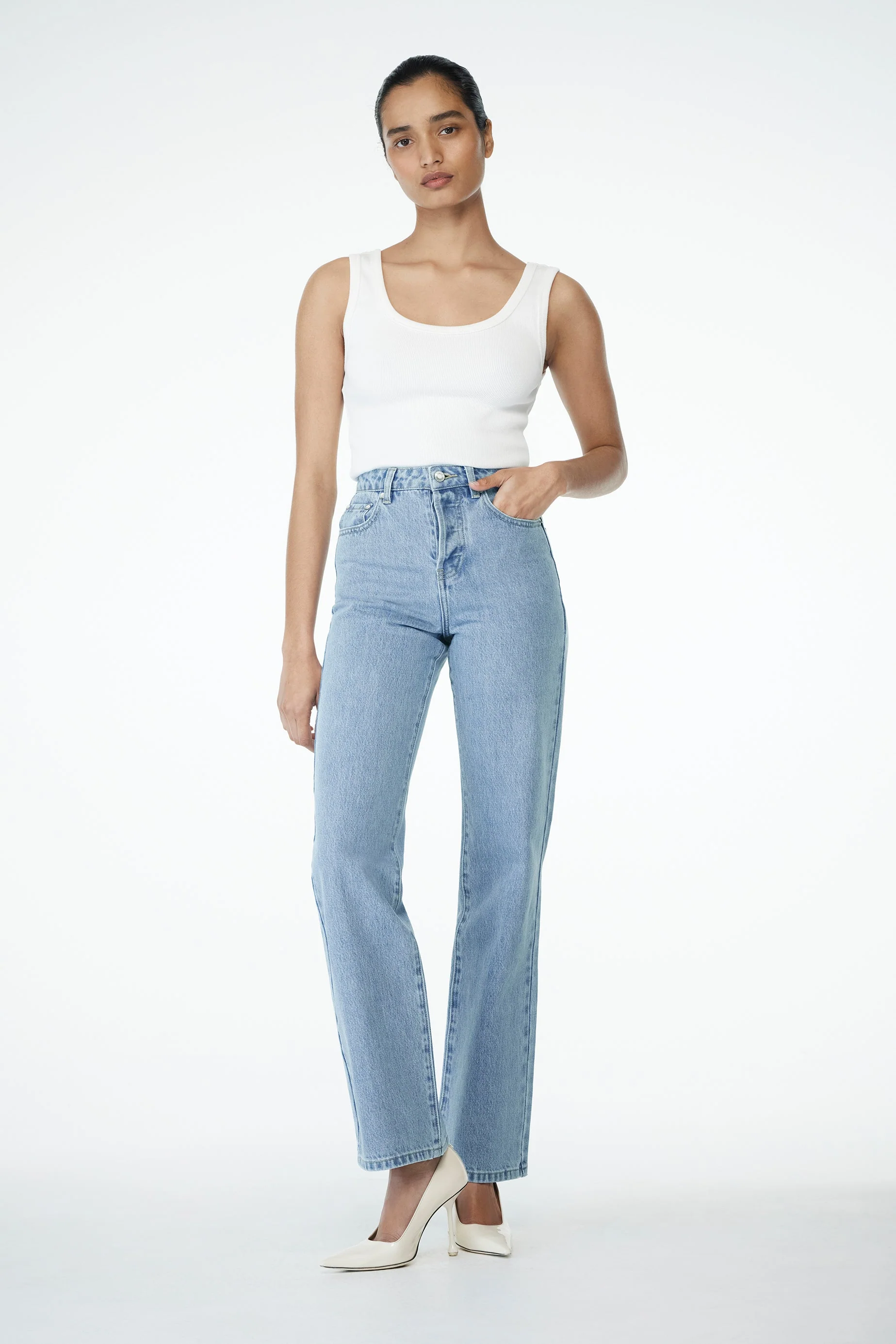 Janine High Waisted Straight Leg Jeans - Classic Blue - Image 8