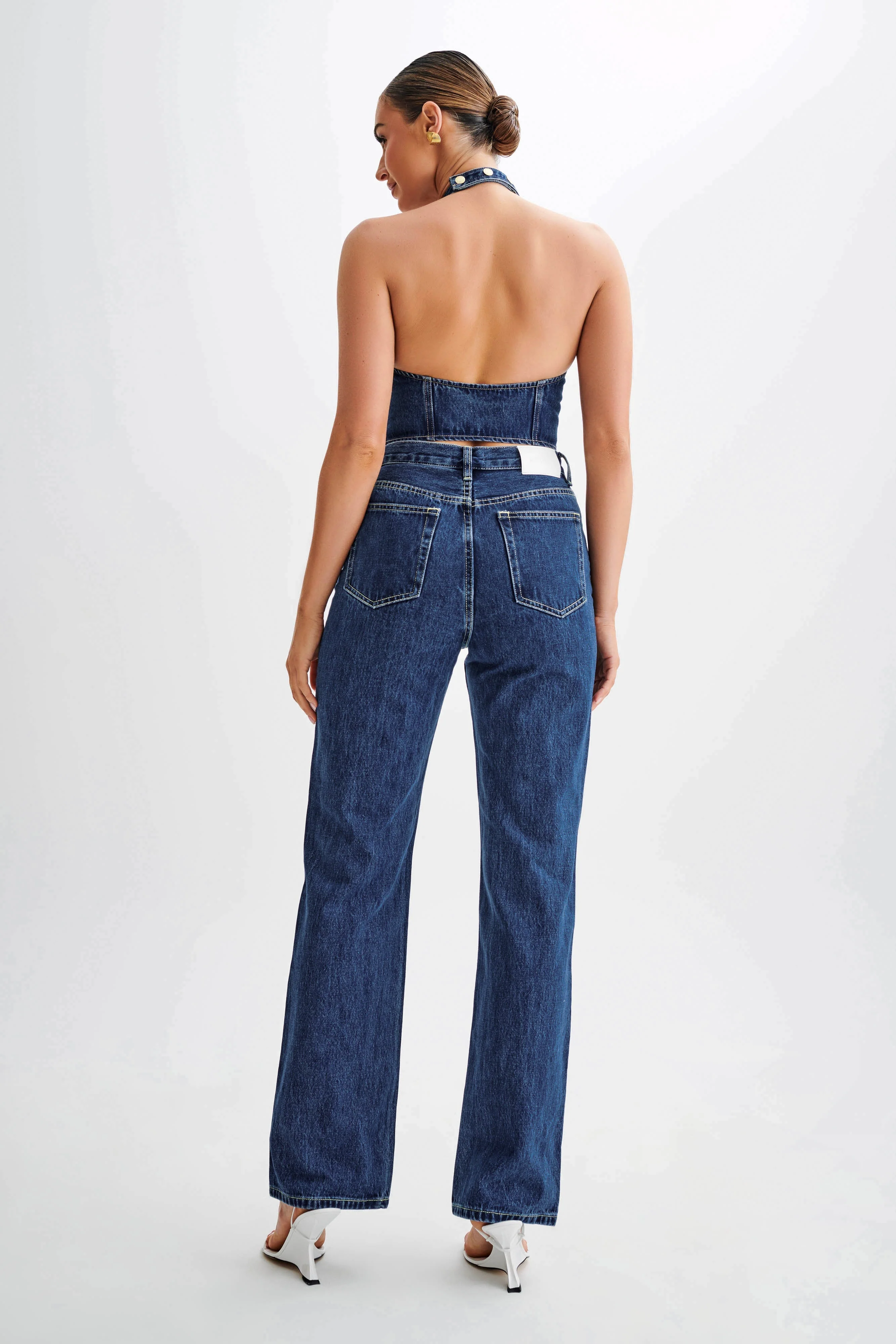 Janine High Waisted Straight Leg Jeans - Dark Blue - Image 6