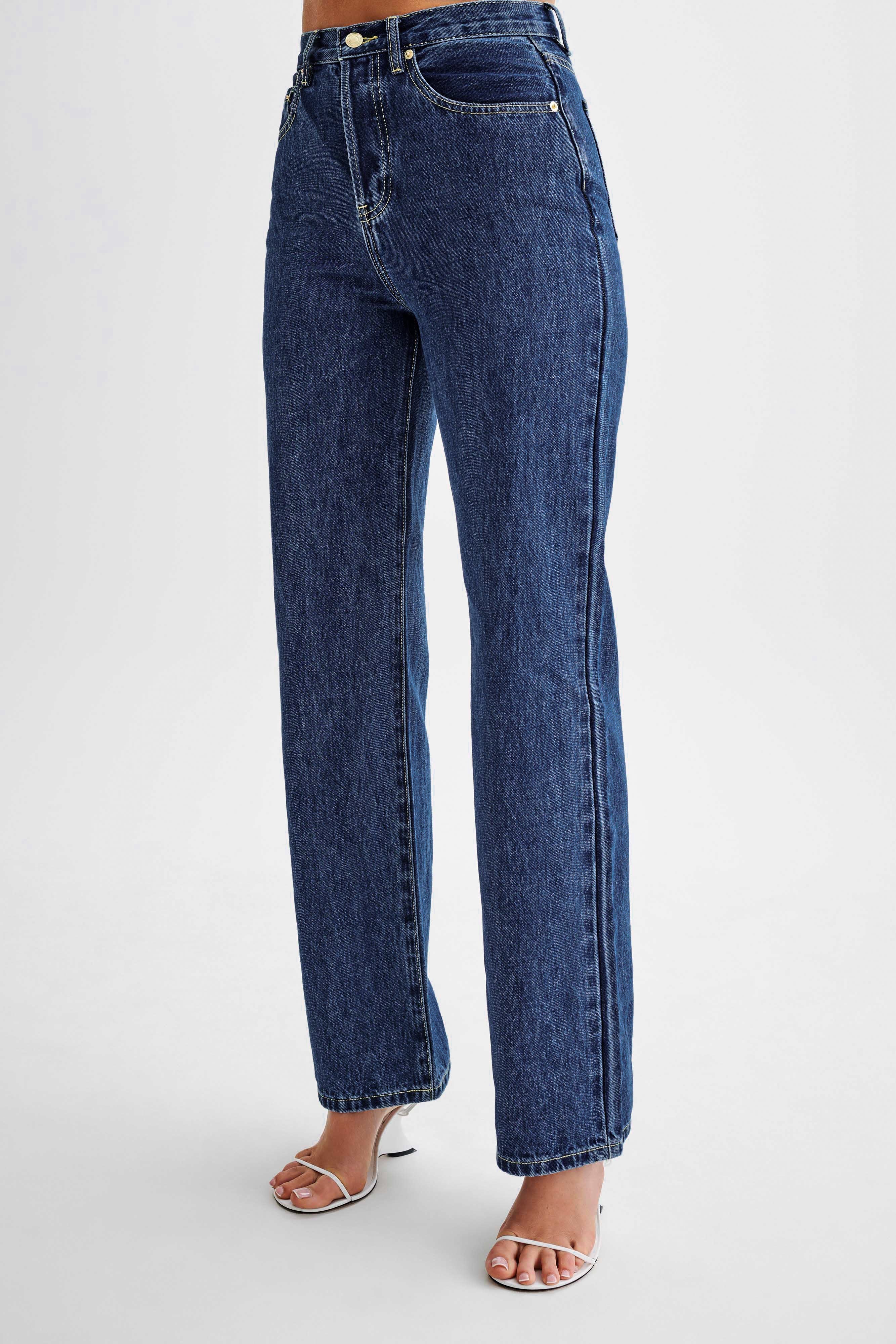 Janine High Waisted Straight Leg Jeans - Dark Blue - Image 7