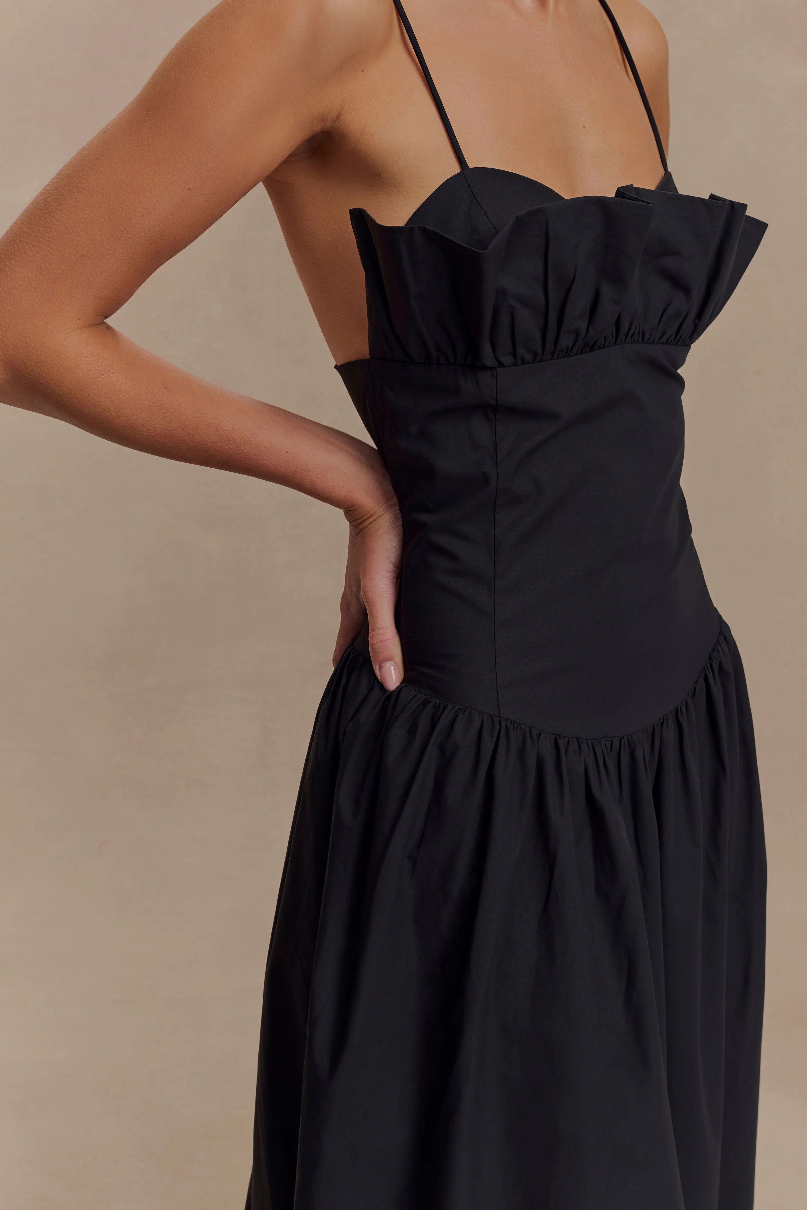 Janis Cotton Frill Maxi Dress - Black - Image 3