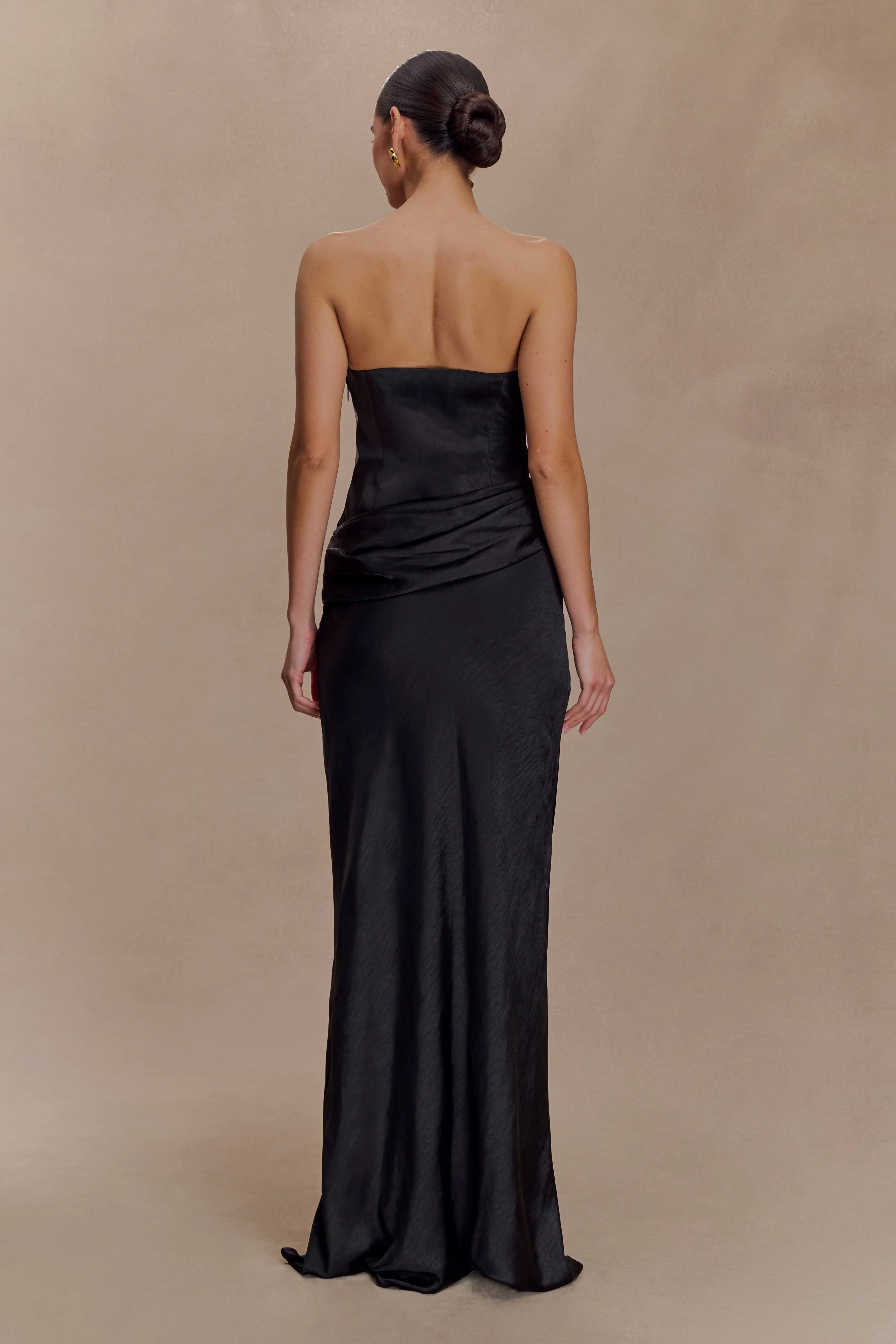 Jasmine Strapless Satin Maxi Dress - Black - Image 2