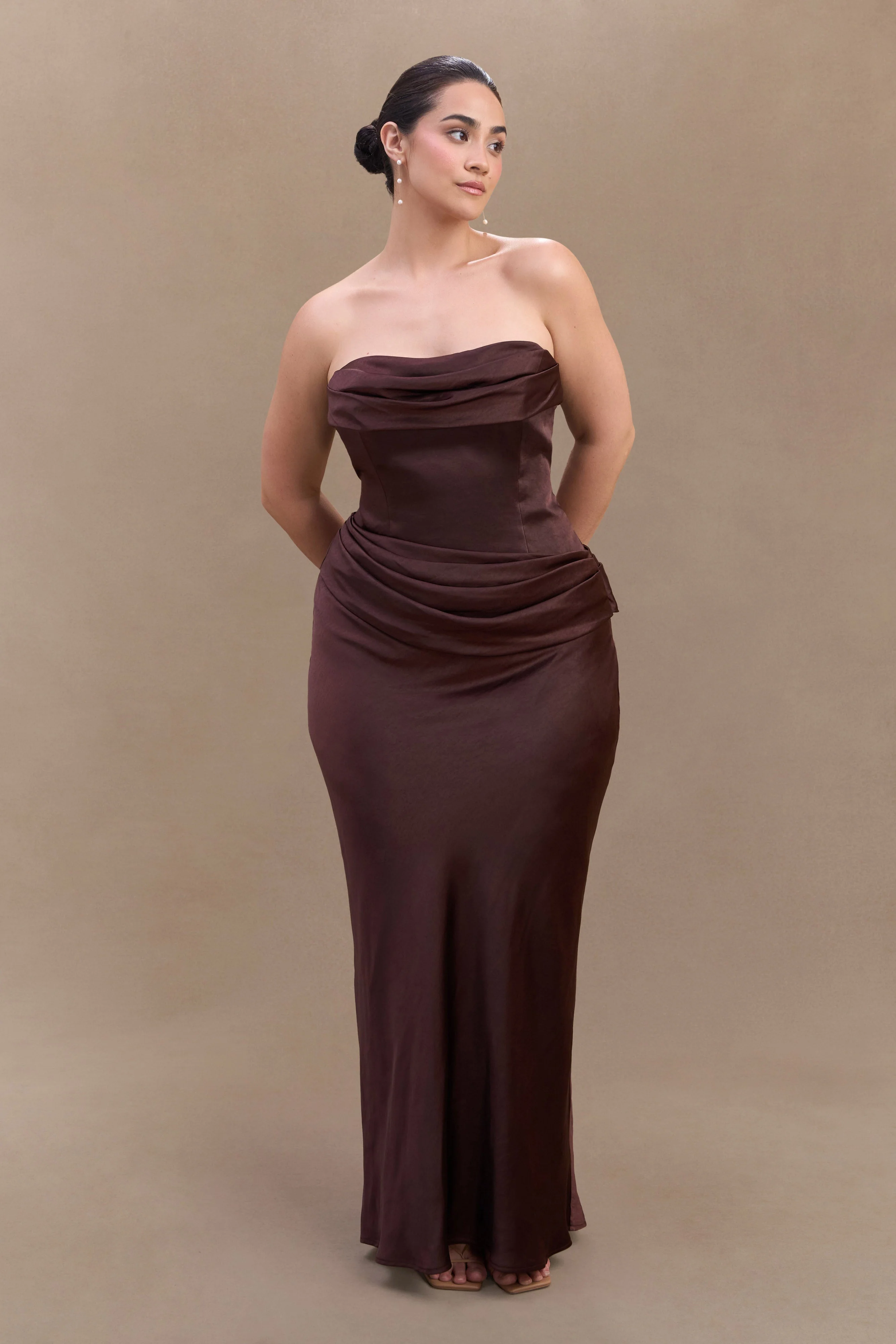 Jasmine Strapless Satin Maxi Dress - Dark Chocolate - Image 11