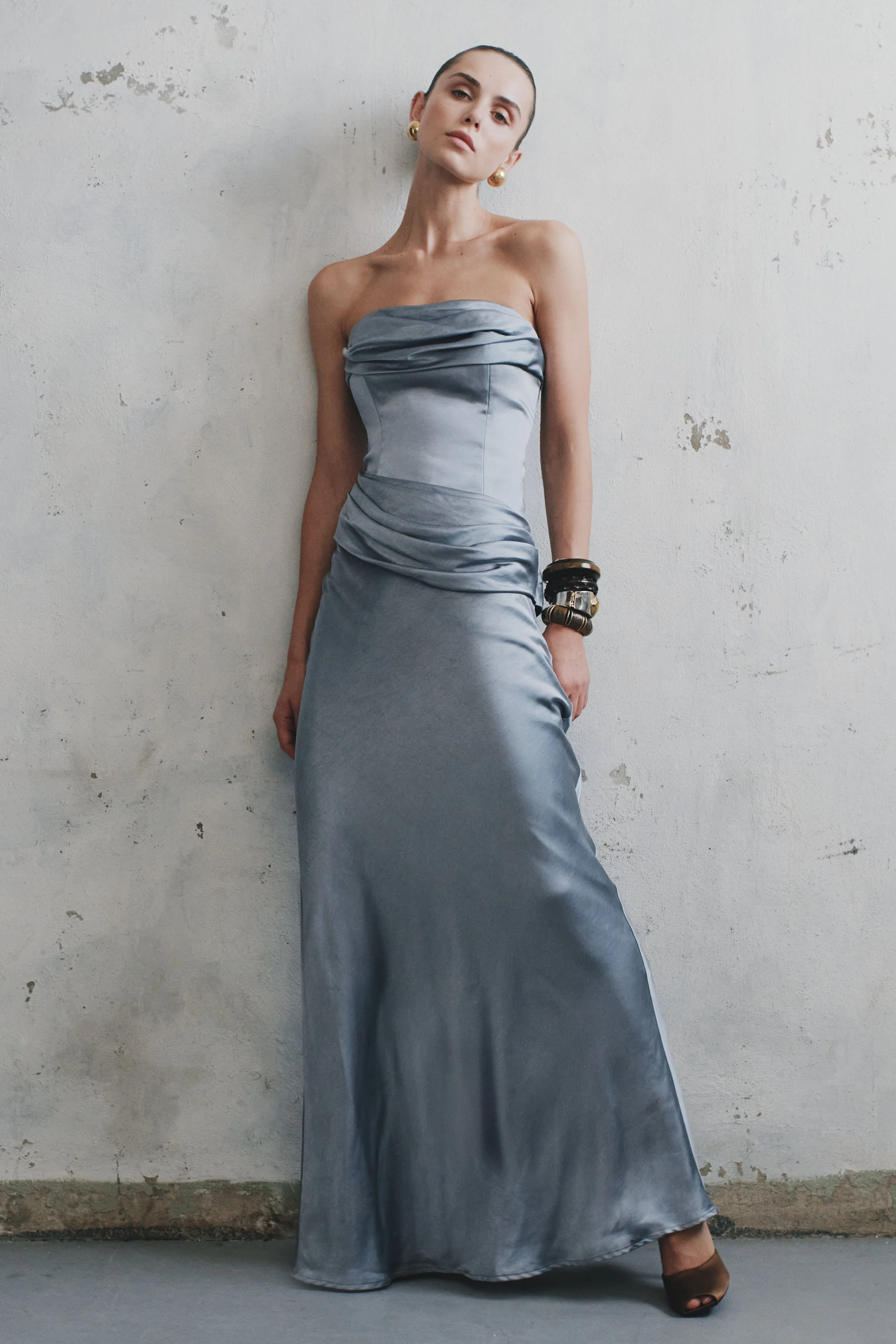 Jasmine Strapless Satin Maxi Dress - Frosted Blue - Image 4