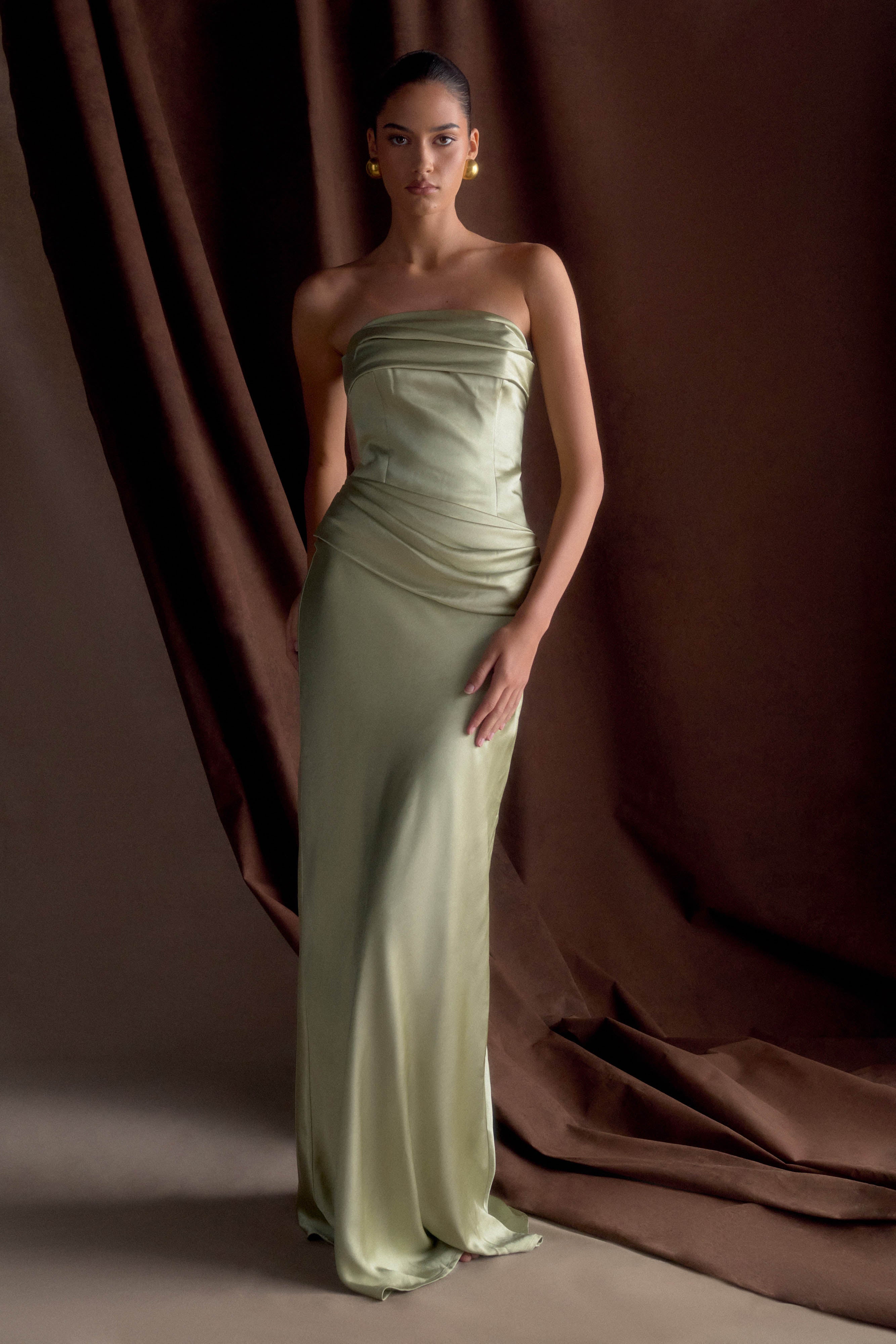 Jasmine Strapless Satin Maxi Dress - Sage - Image 5