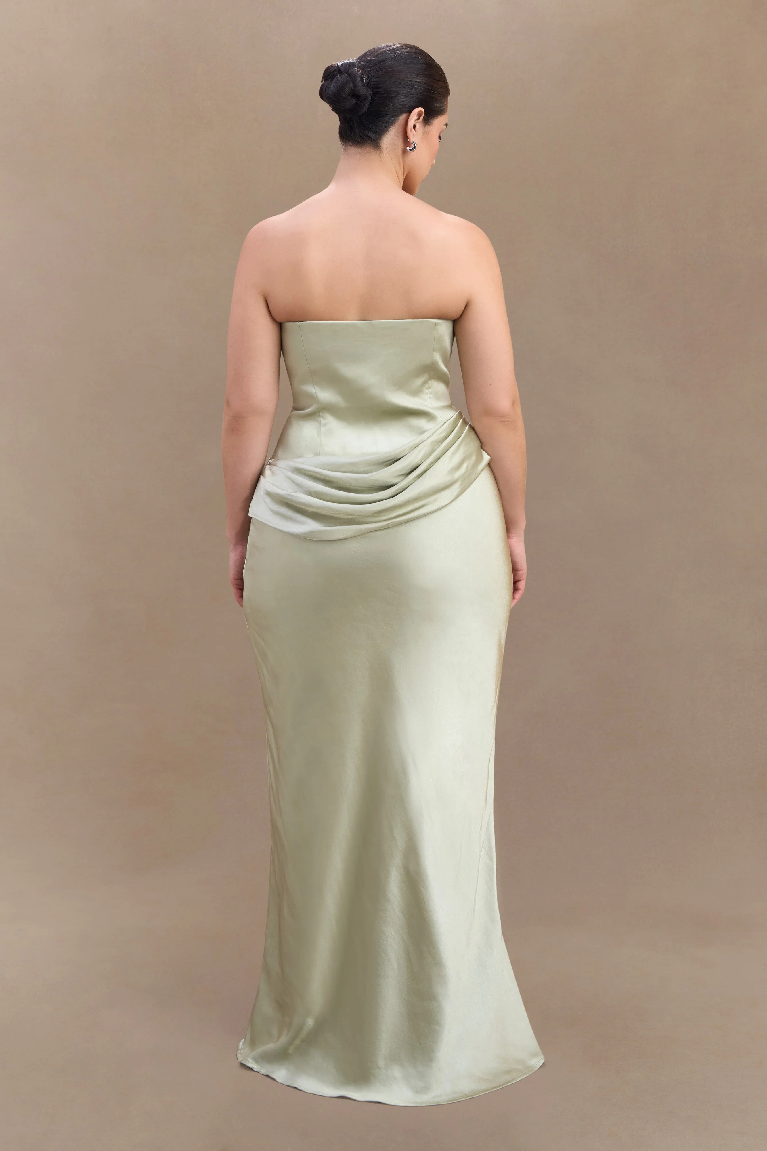 Jasmine Strapless Satin Maxi Dress - Sage - Image 9
