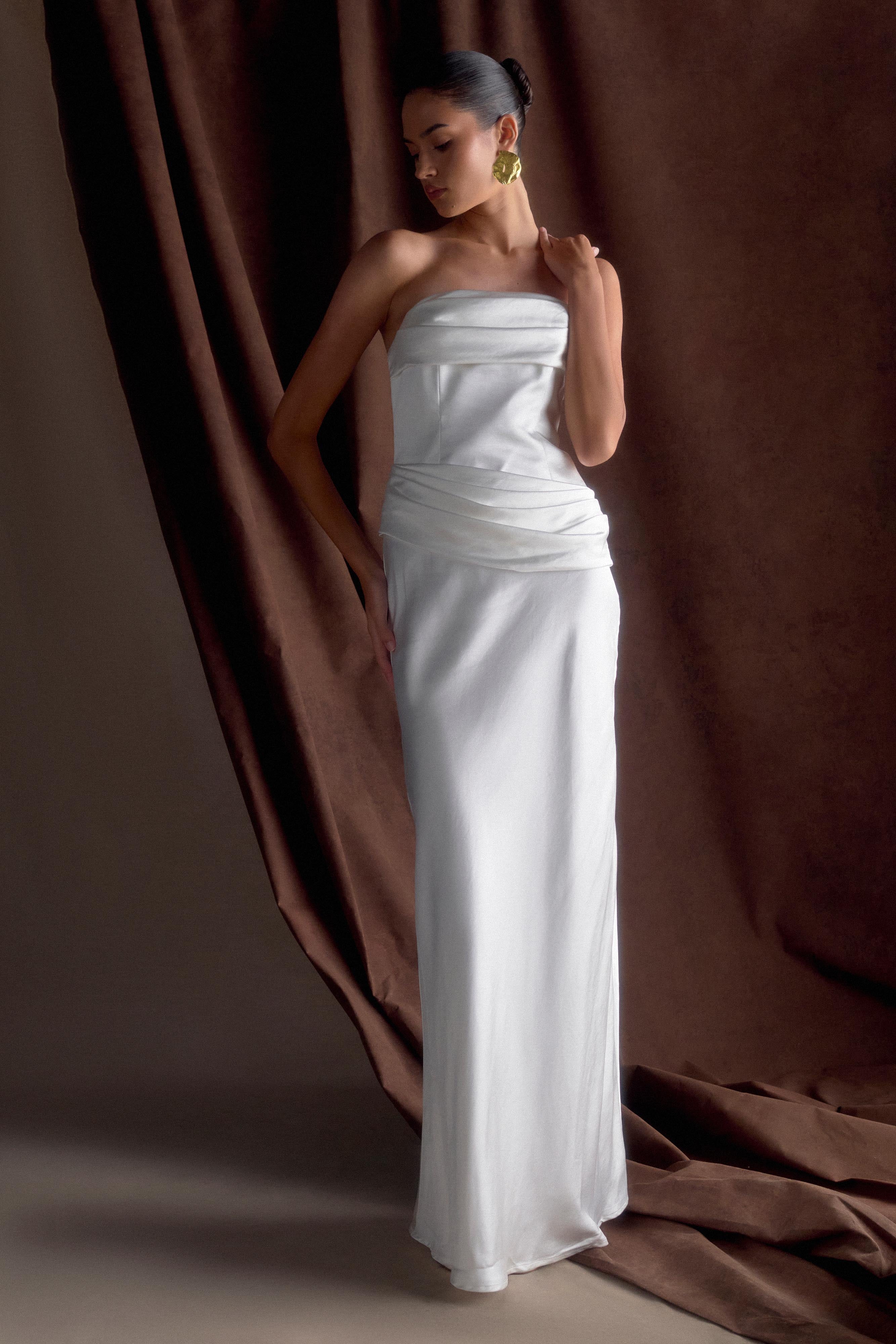 Jasmine Strapless Satin Maxi Dress - White - Image 4