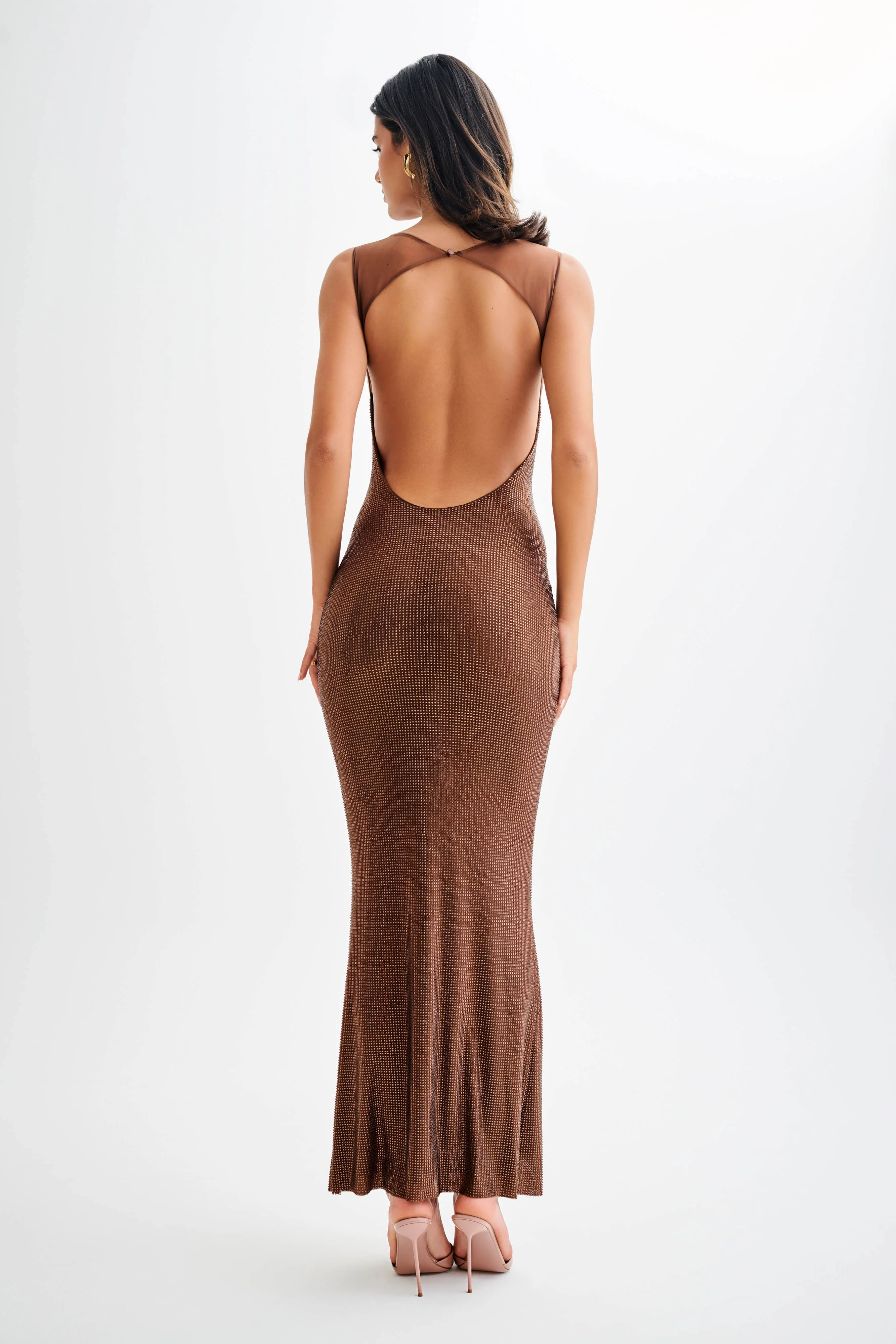 Jasmyn Hot Fix Maxi Dress With Mesh Back - Chocolate - Image 4