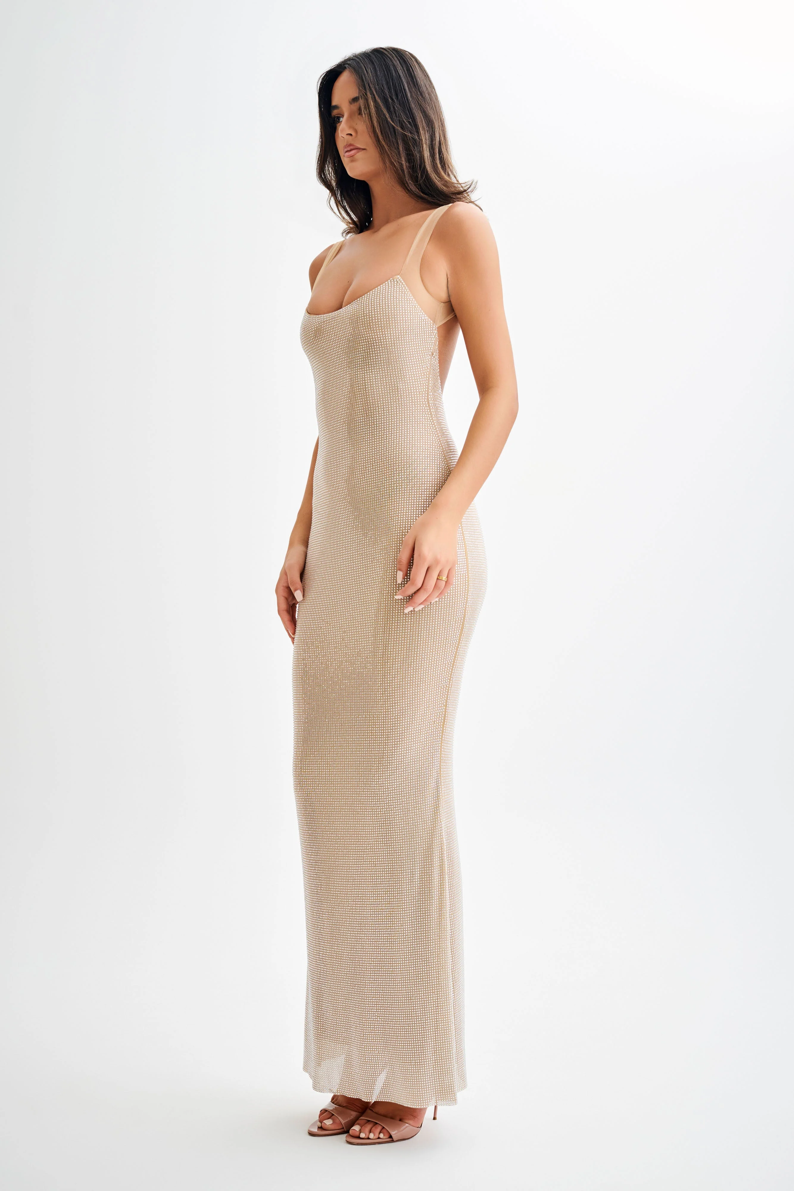 Jasmyn Hot Fix Maxi Dress With Mesh Back - Nude - Image 6