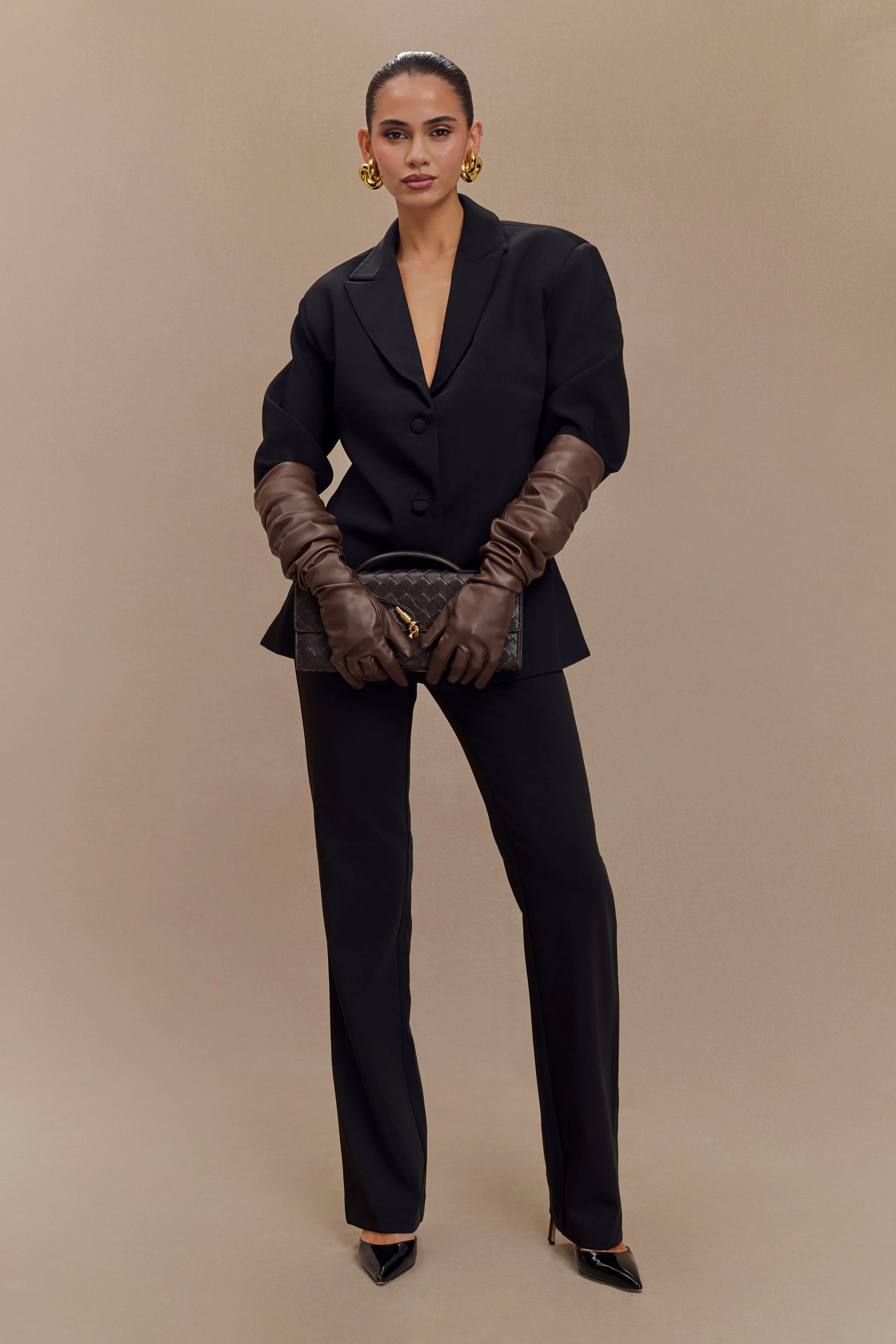Jasper Faux Leather Elbow Length Gloves - Dark Chocolate - Image 5