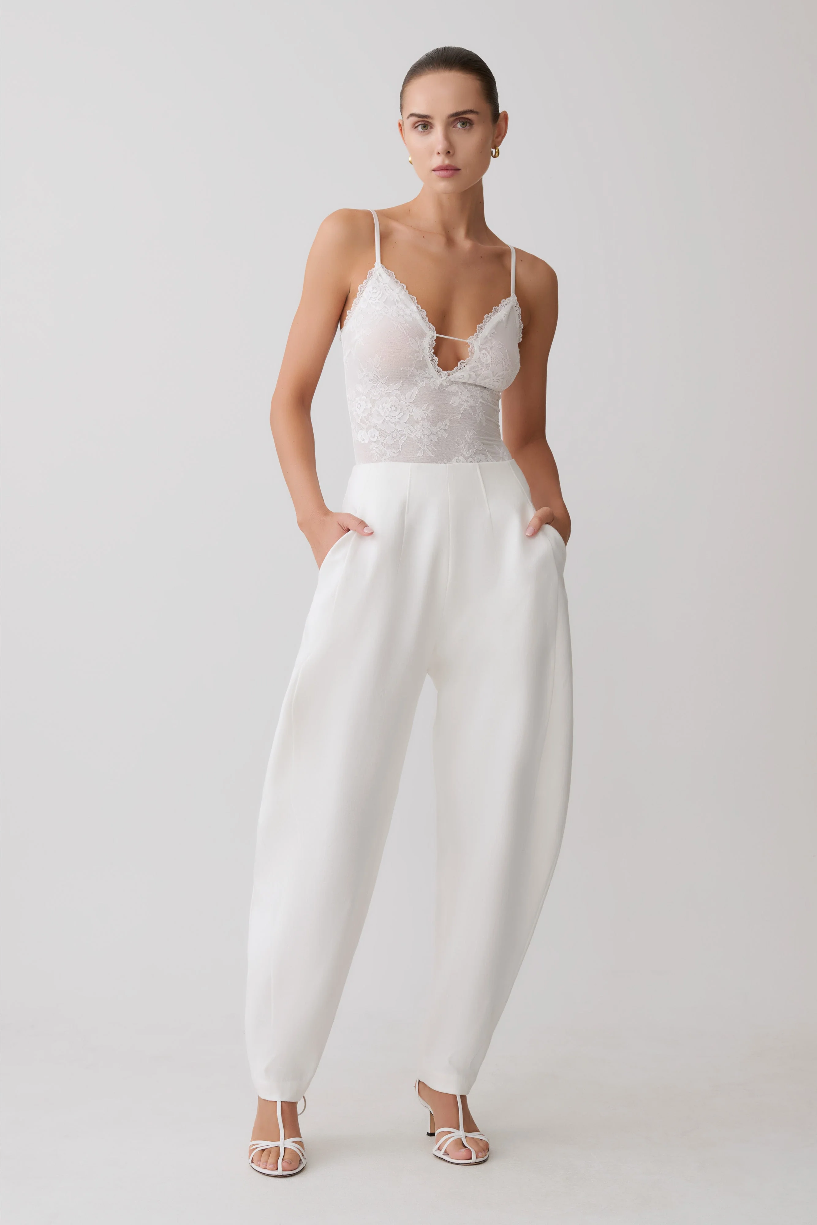 Jasper Sheer Plunge Lace Bodysuit - Ivory - Image 2