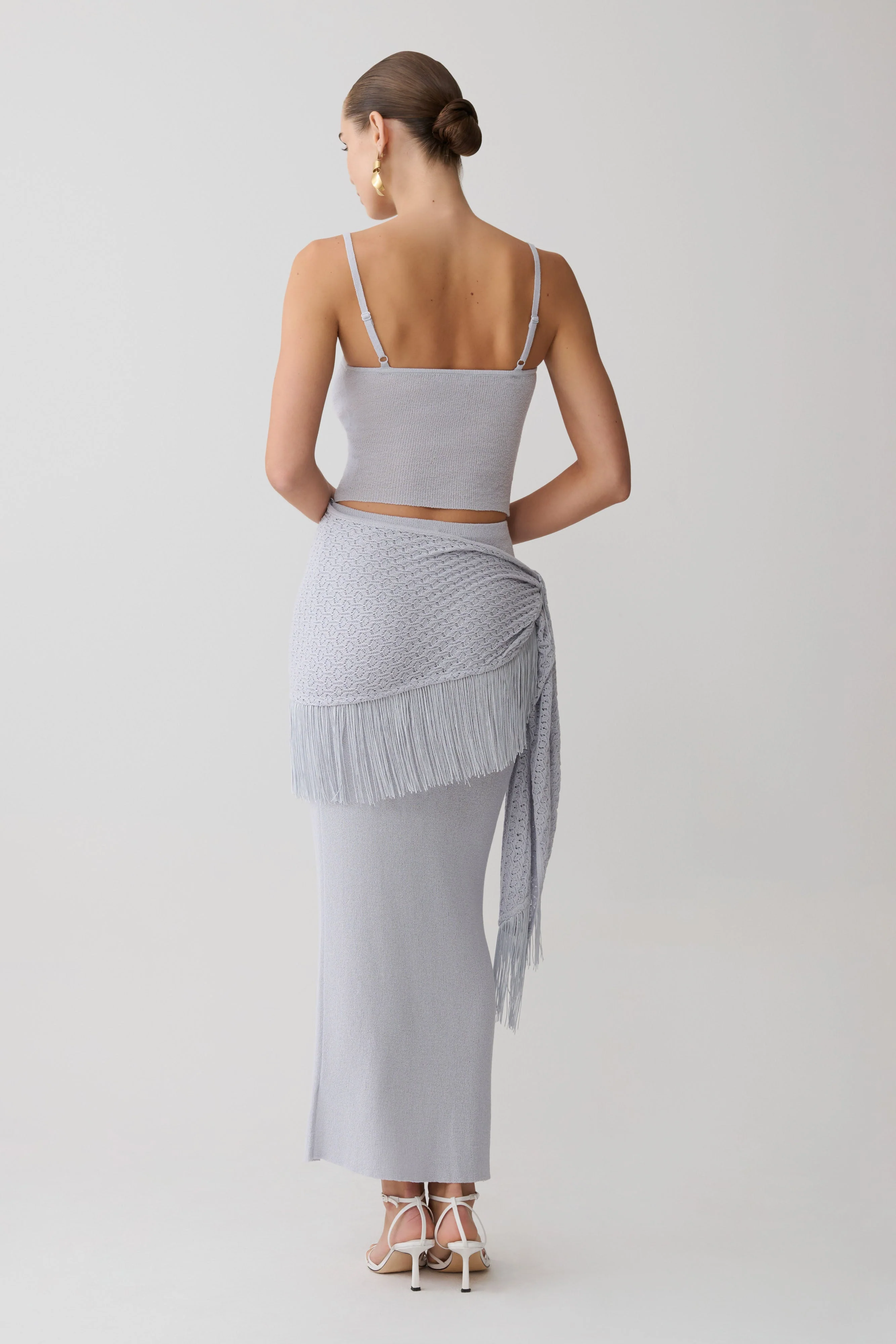Jaytee Knit Maxi Skirt With Fringe Tie - Sky Blue - Image 3