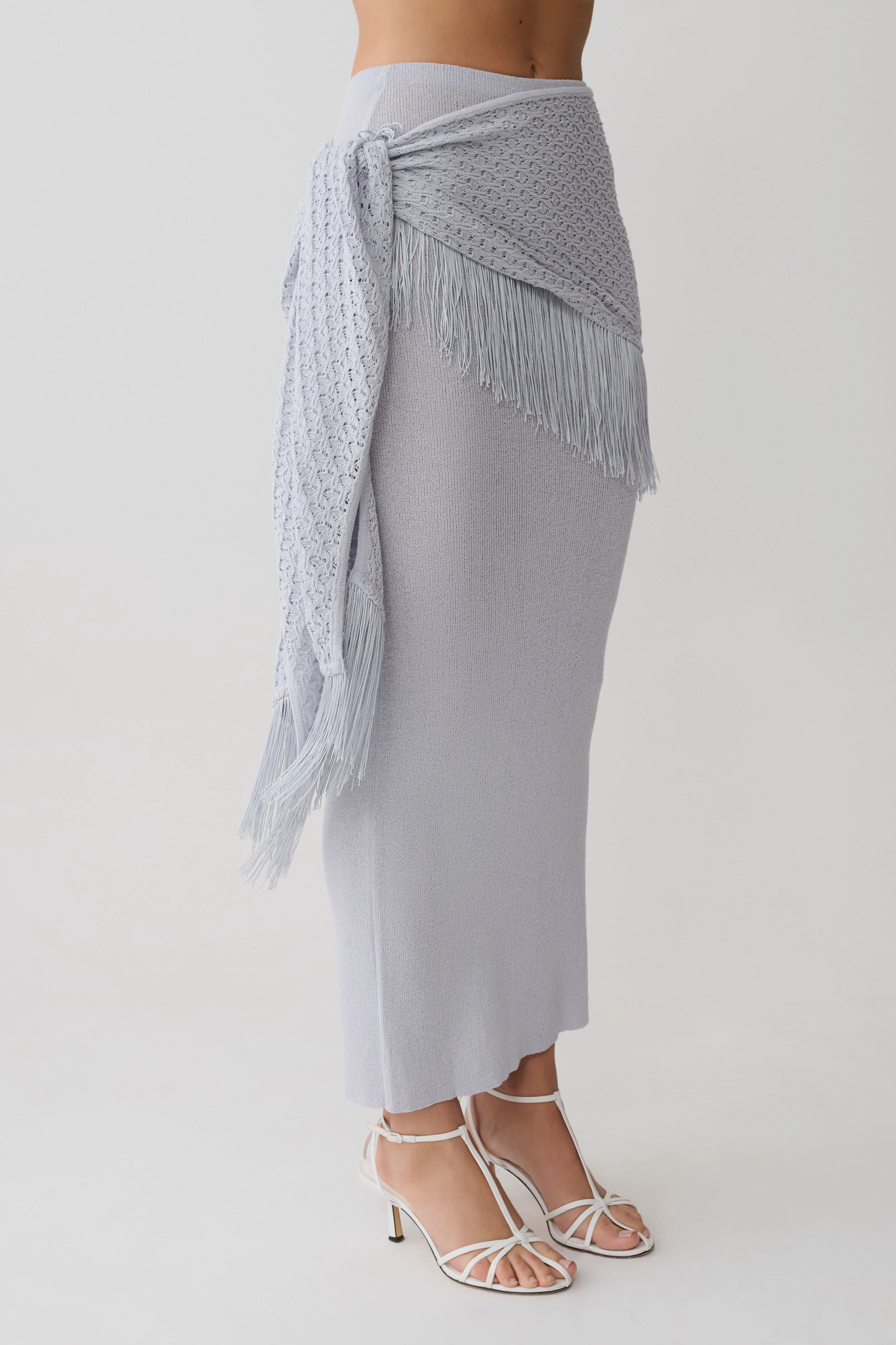Jaytee Knit Maxi Skirt With Fringe Tie - Sky Blue - Image 5