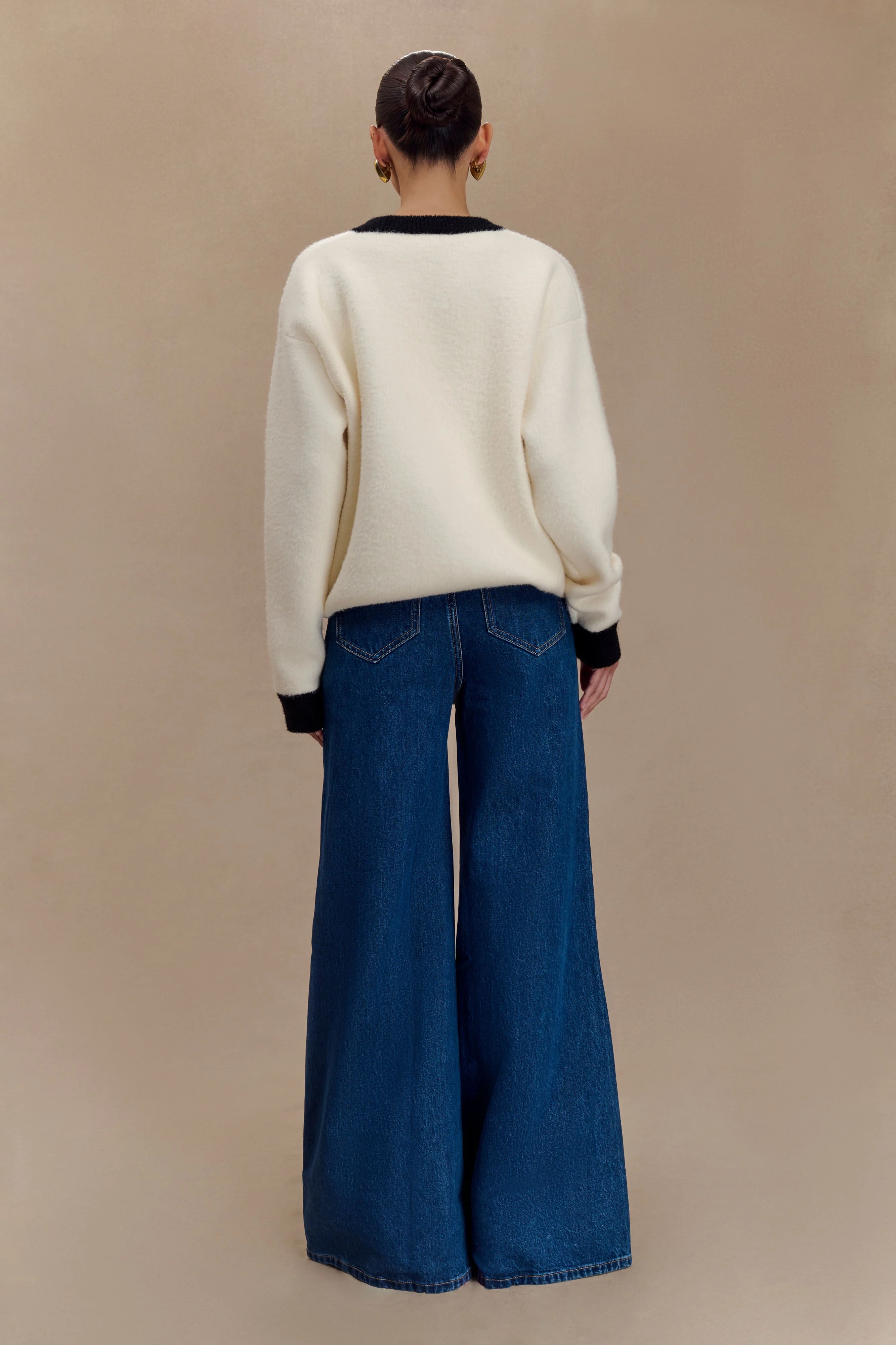 Jen Wide Leg Flare Denim Jeans - Dark Blue - Image 7
