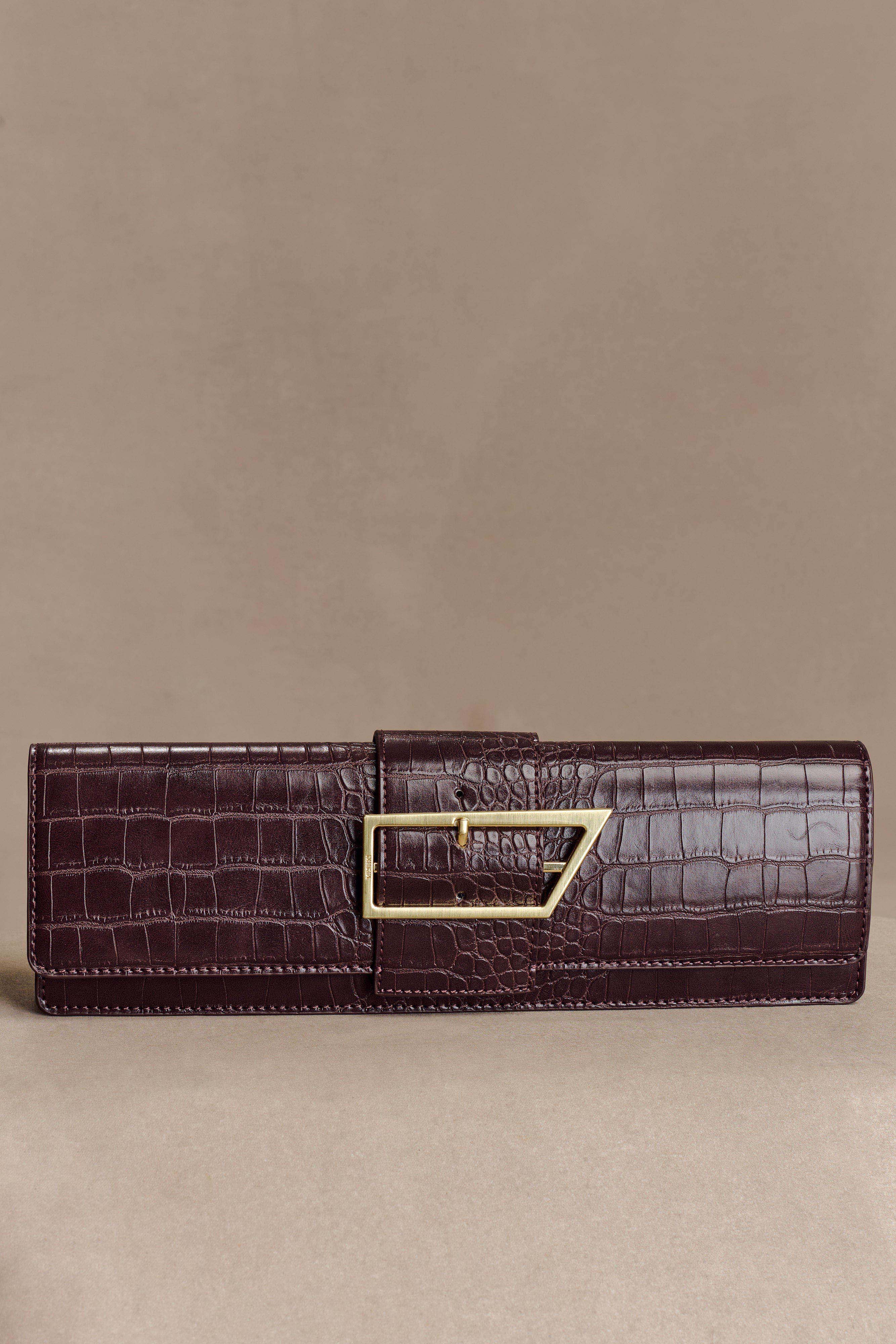 Jessica Faux Leather Crocodile Clutch - Burgundy - Image 4