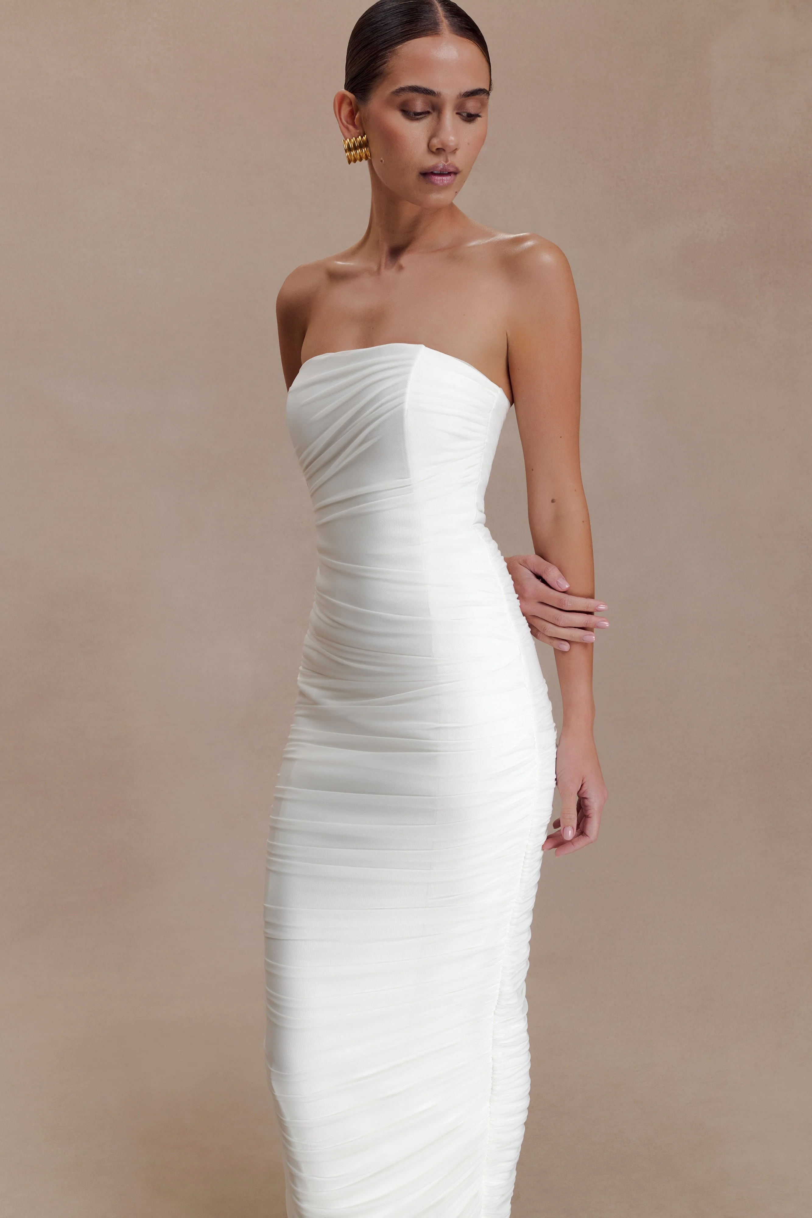 Jianna Strapless Mesh Maxi Dress - Ivory - Image 7