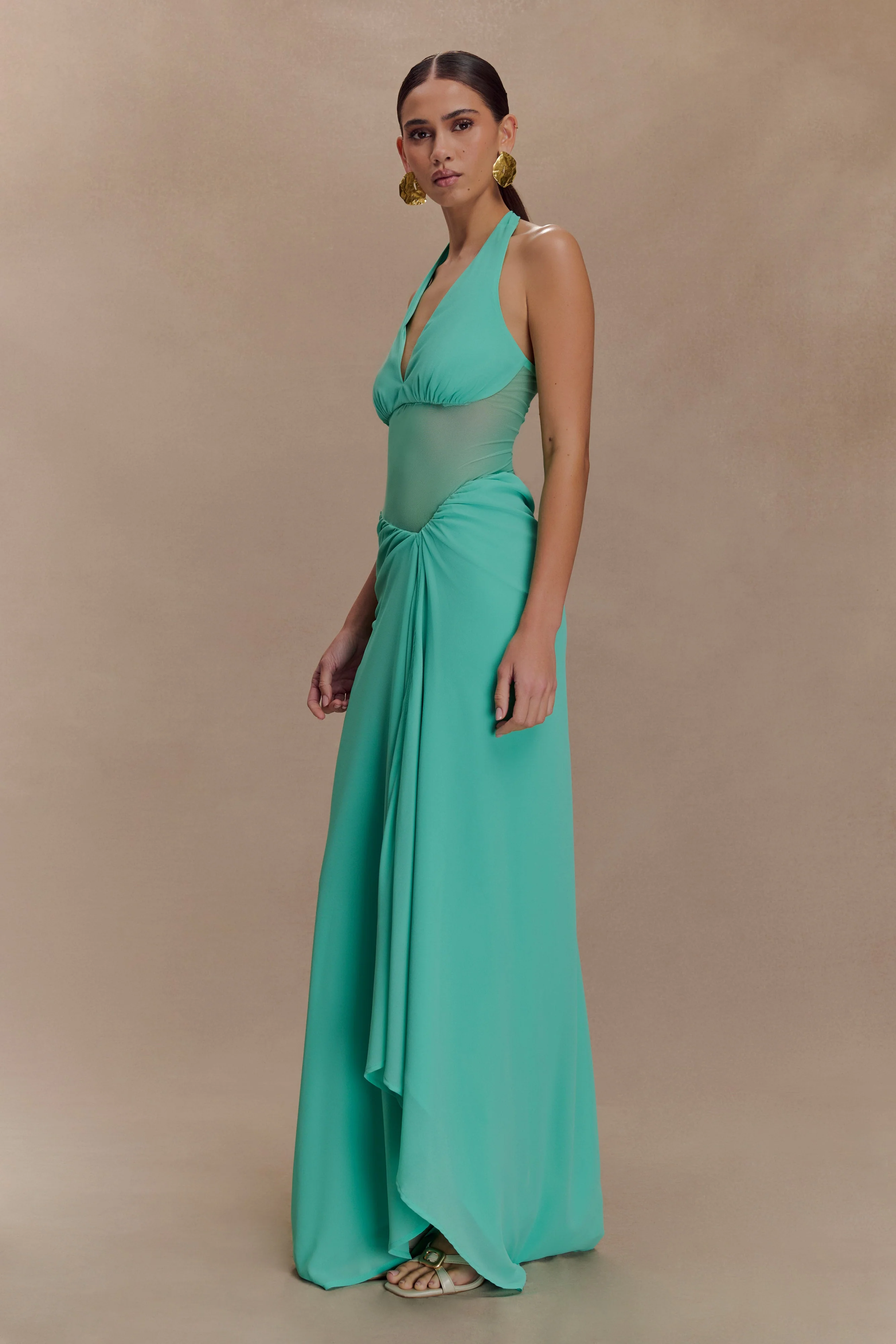 Jonna Chiffon And Mesh Maxi Dress - Lagoon - Image 4