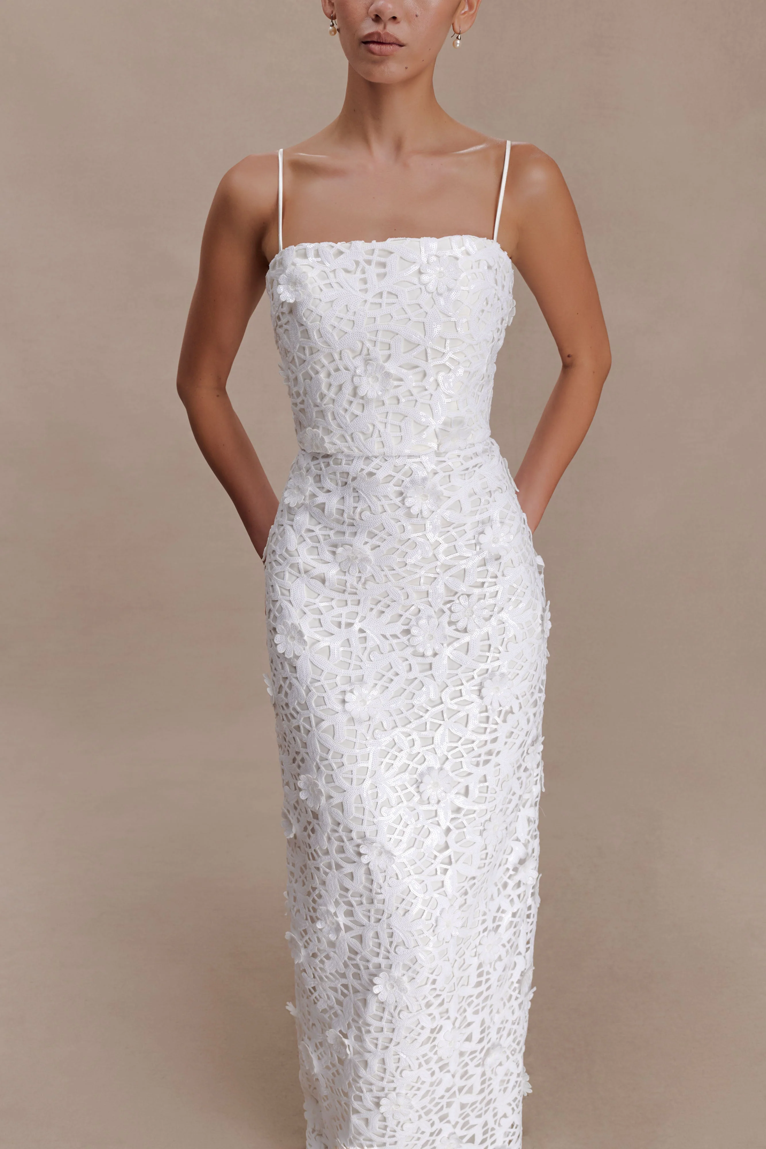 Josefa Sequin Lace Maxi Dress - White - Image 3