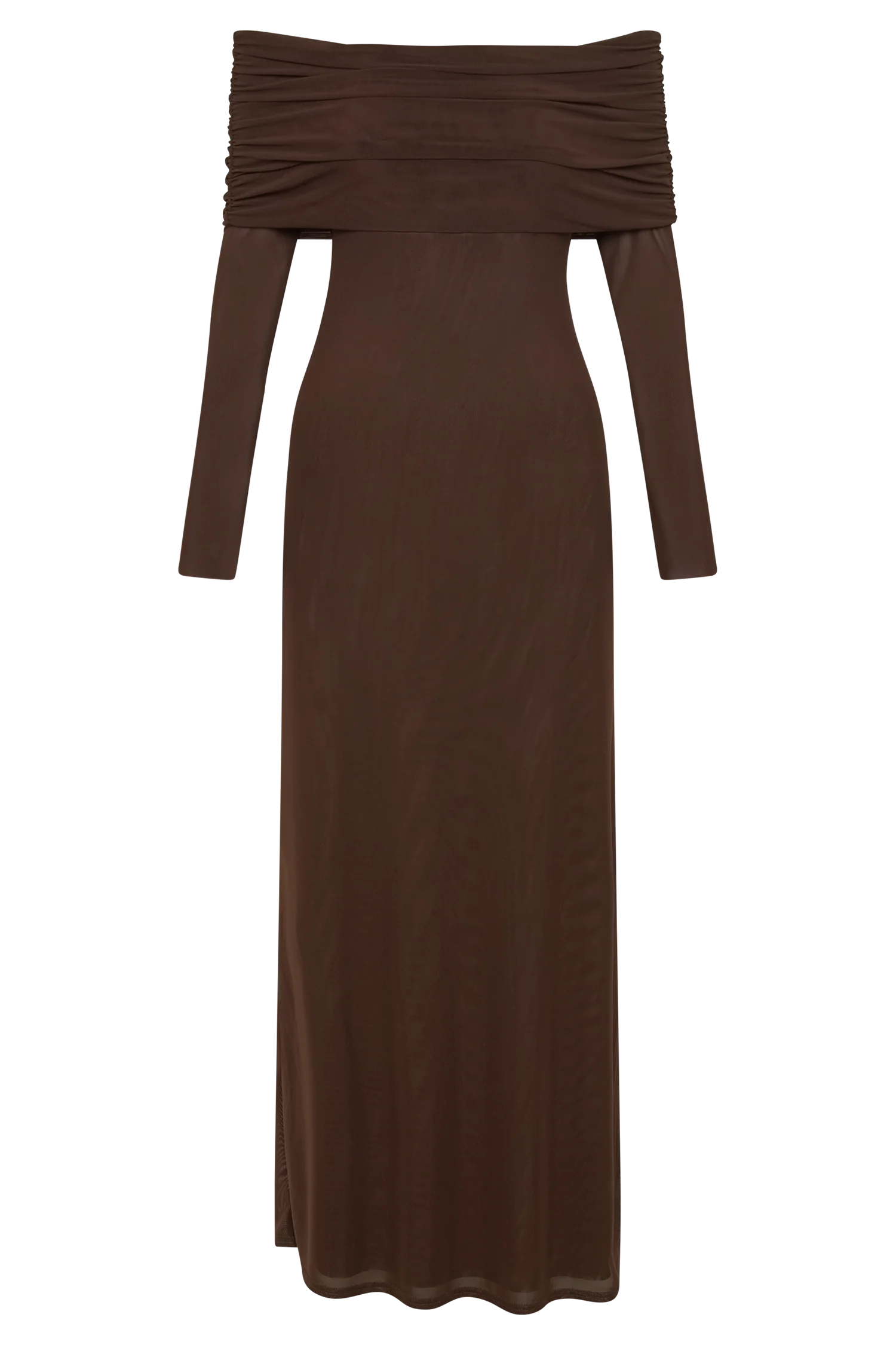 Josie Off Shoulder Mesh Maxi Dress - Dark Brown - Image 9