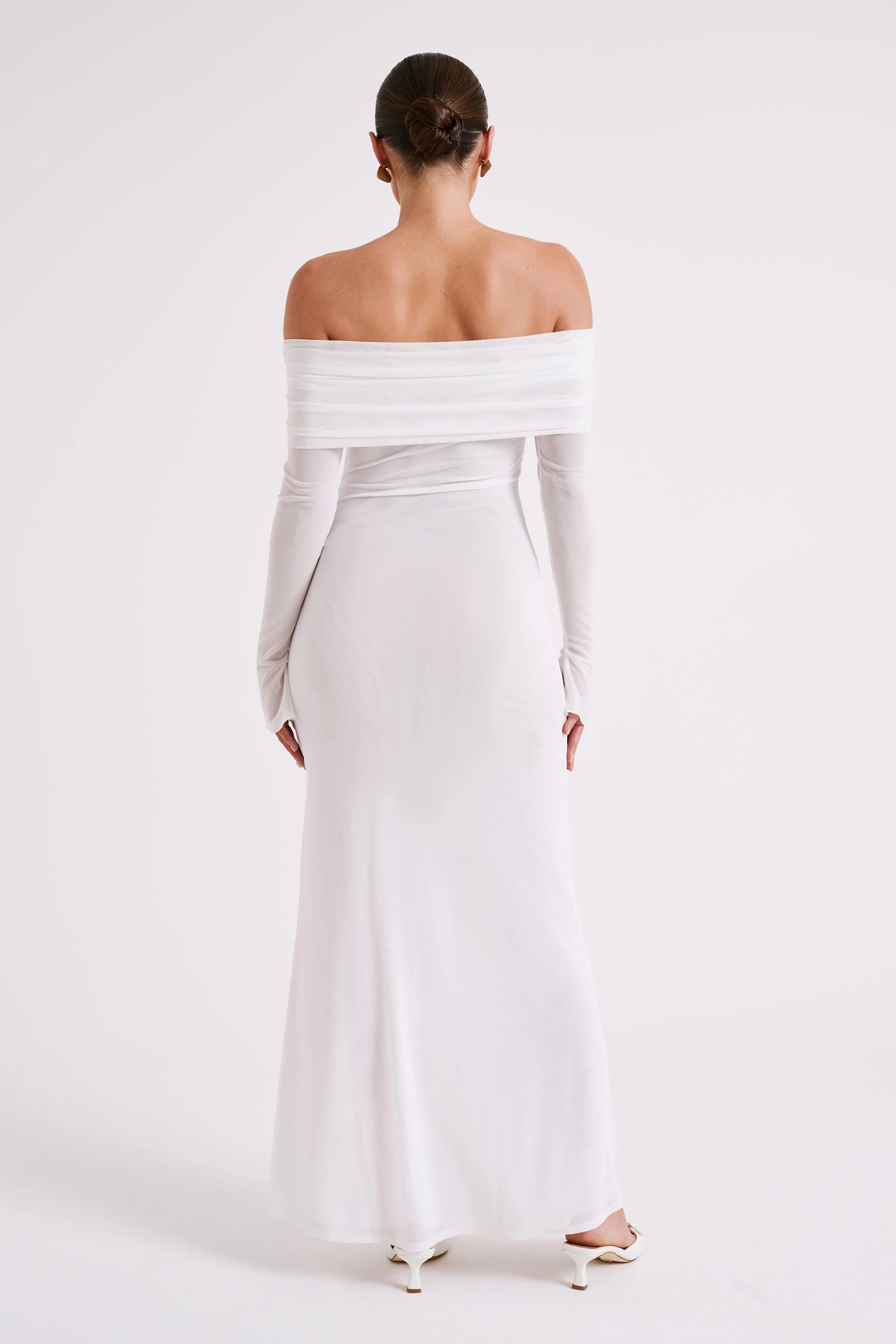 Josie Off Shoulder Mesh Maxi Dress - Ivory - Image 3