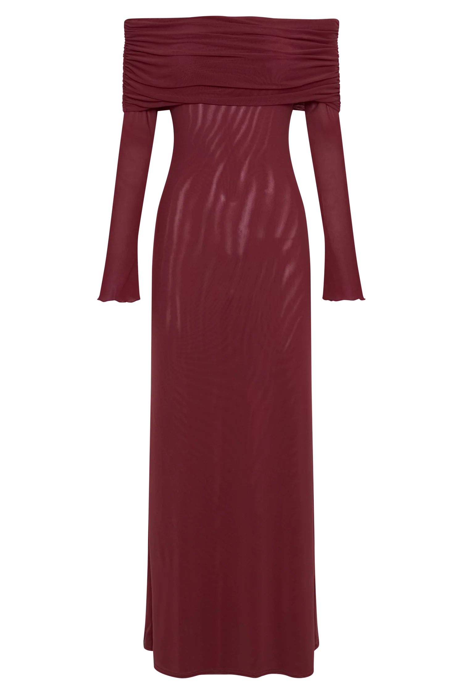 Josie Off Shoulder Mesh Maxi Dress - Wine - Image 8